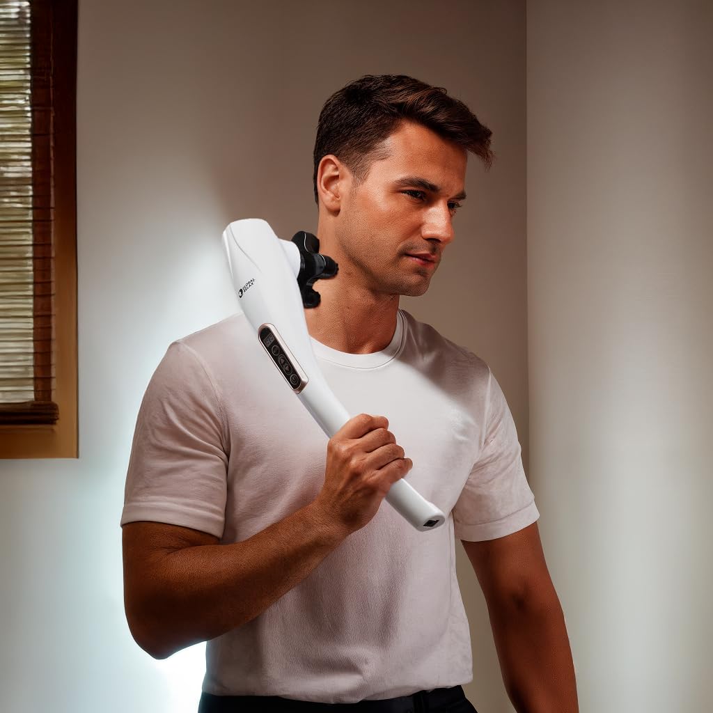 گلوبال ریلکس | ماساژور بدن بی‌سیم چندکاره اگو | سفید | ماساژ شیاتسو | ضربه‌ای | ۶ سری قابل تعویض | ۱۰ سطح شدت | نمایشگر LCD اگو سفید