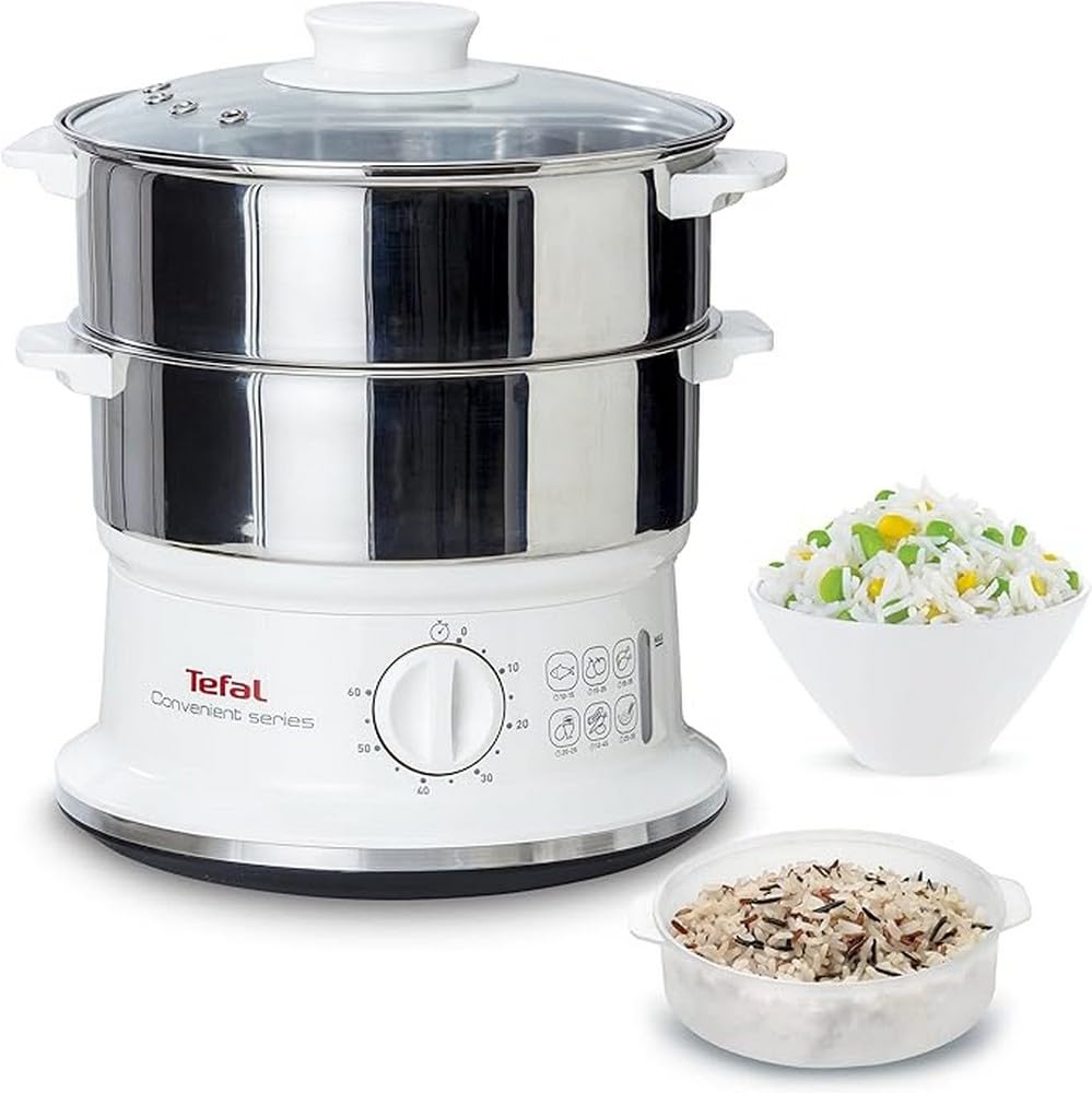 بخارپز تفال فرانسه Tefal  VC1451 ظروف استیل ضد زنگ | ظرفیت 6 لیتر | قطر 24 سانتی متر | تایمر و خاموش شدن خودکار | 900 وات