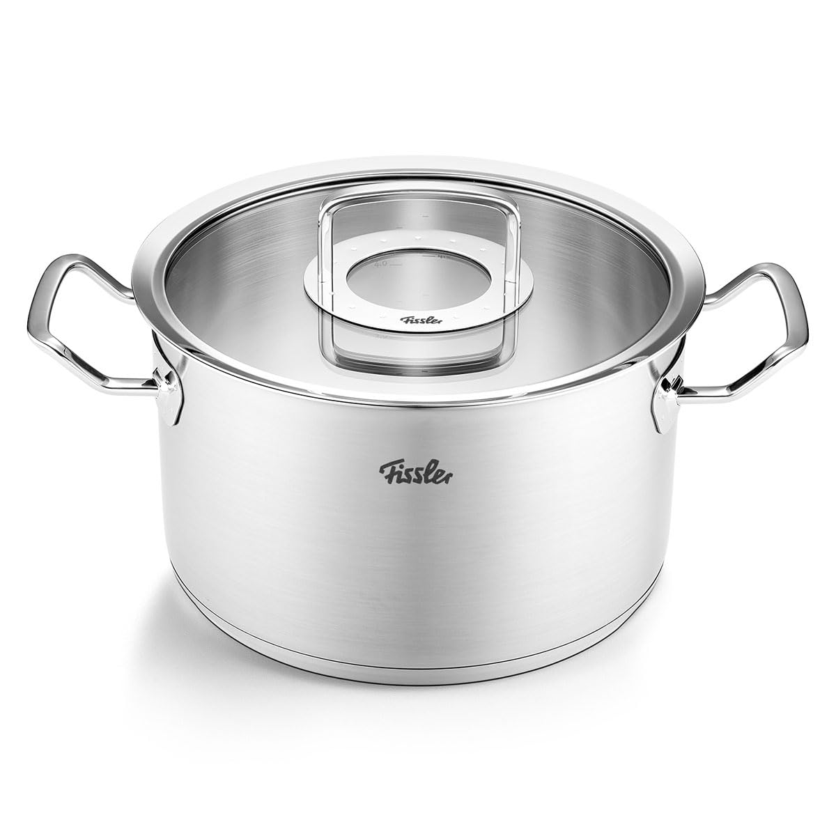 قابلمه تکی فیسلر Fissler Original-Profi Collection / قابلمه فولادی ضد زنگ (Ø 24 سانتی متر، 6.3 لیتر) قابلمه شامل درب شیشه ای - القایی، نقره ای