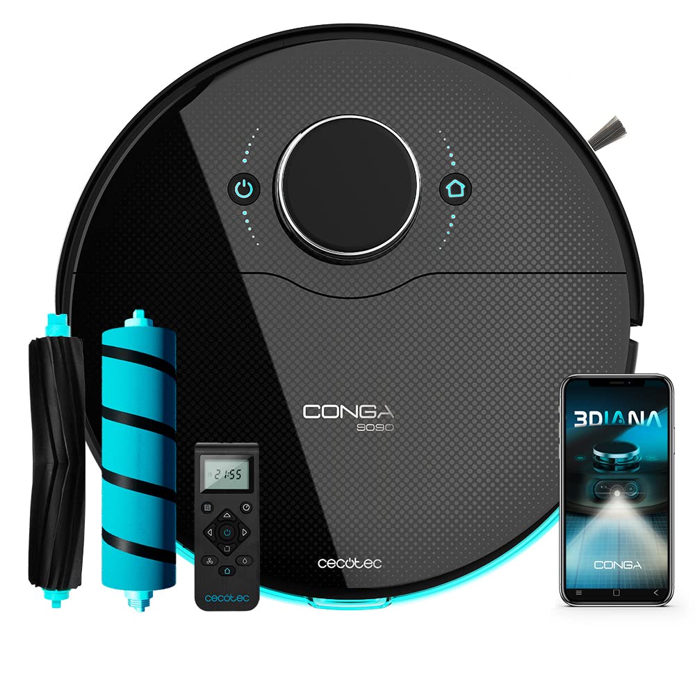 ربات جاروبرقی Cecotec Conga 9090 IA. هوش مصنوعی و فناوری لیزر، اسکراب، جاروبرقی و جارو کردن به طور همزمان، حداکثر دقت تمیز کردن، 10000 Pa، جالیسکو براش کمک اتاق، APP