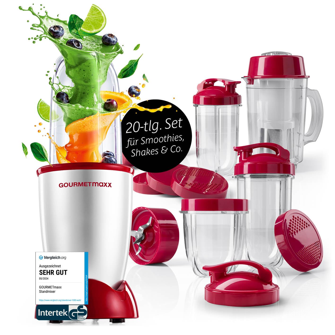 اسموتی ساز گورمت‌ مکس آلمان GOURMETmaxx مجیک پاور پرو میکسر ۴۰۰ وات ست XL نقره‌ای قرمز