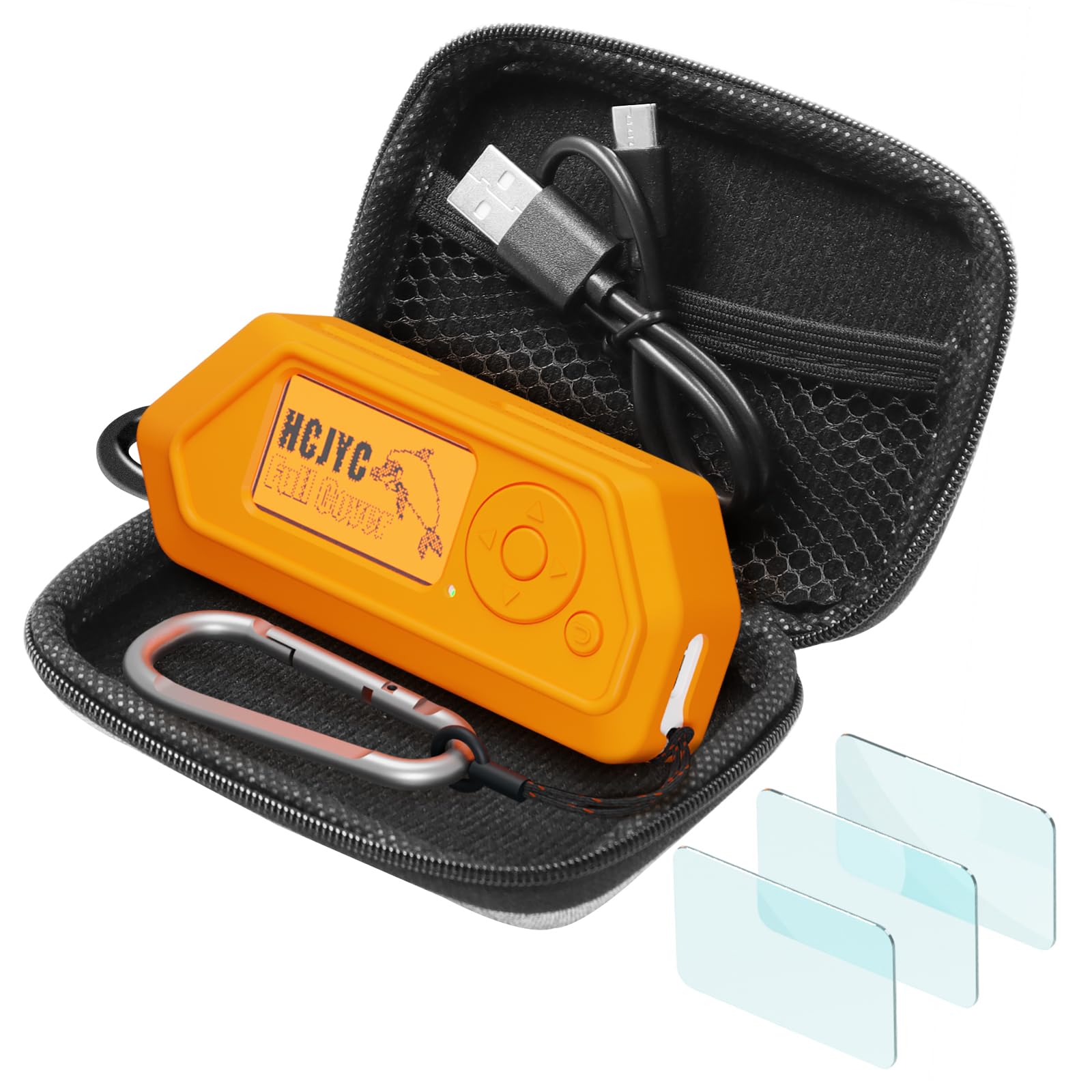 قاب محافظ سیلیکونی نرم HCJYC پنج در یک، کیف حمل EVA، سه محافظ صفحه نمایش، کارت حافظه SD، درپوش گرد و غبار و درپوش گرد و غبار GPIO برای Flipper Zero، نارنجی بدون درپوش گرد و غبار نارنجی