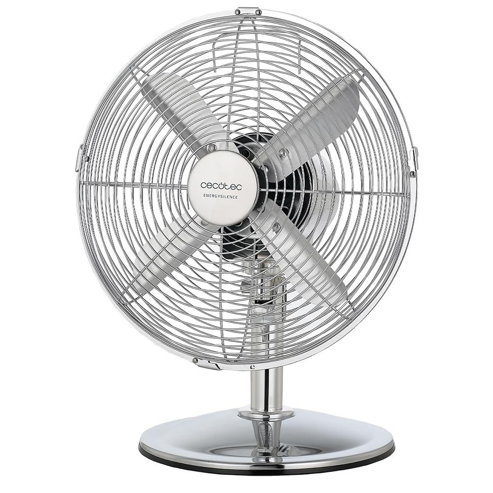 پنکه رومیزی سکوتک اسپانیا Cecotec EnergySilence 620 RetroDesk، 40 وات، روکش کروم، قطر 30.5 سانتی‌متر، 4 پره، 3 سرعته، نوسان، قابلیت تنظیم ارتفاع، حداکثر ایمنی