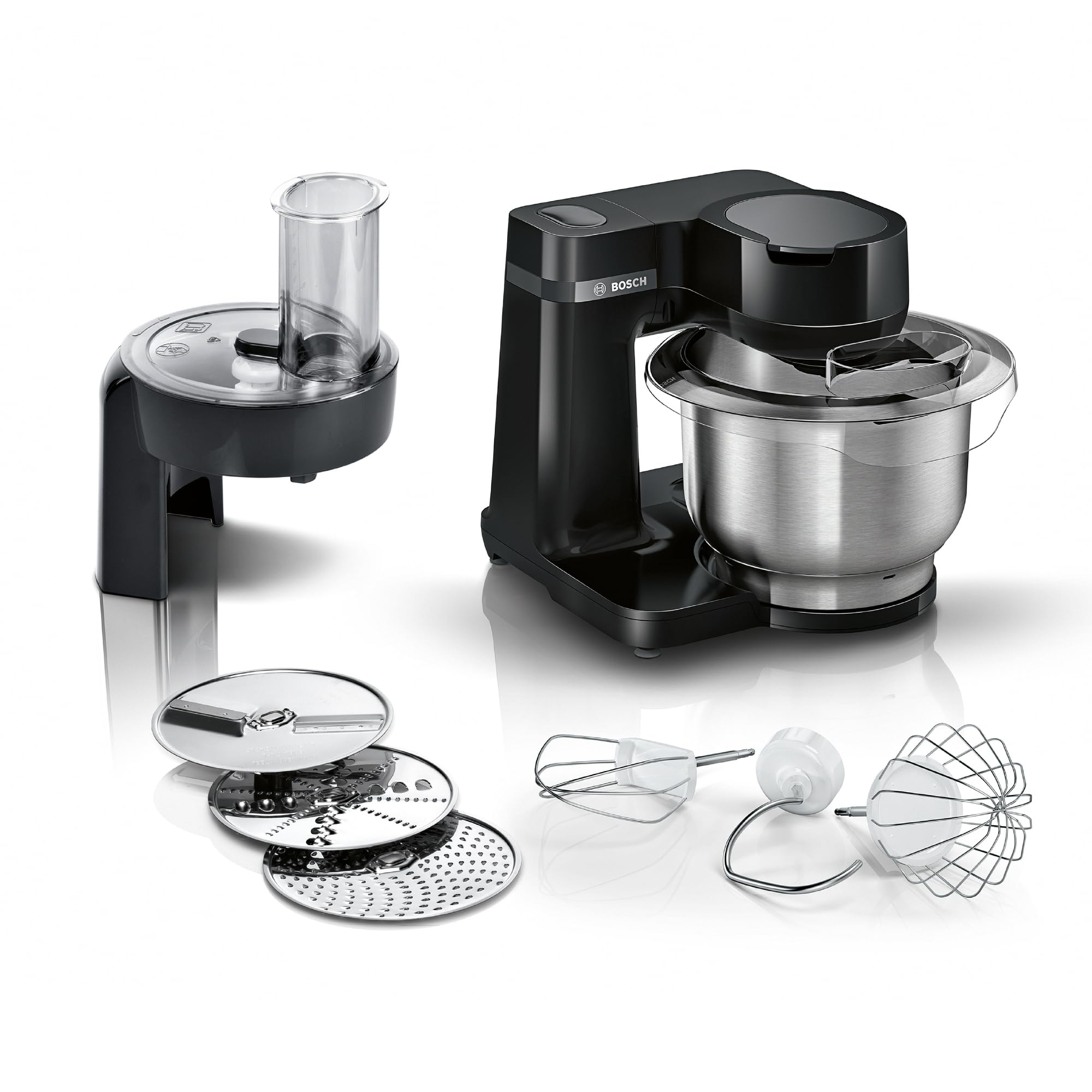 غذا ساز همه کاره سری 2 بوش آلماان Bosch MUMS2EB01، کاسه استیل 3.8 لیتری، همزن سیاره ای، قلاب خمیر، همزن فولادی ضد زنگ، خردکن پیوسته