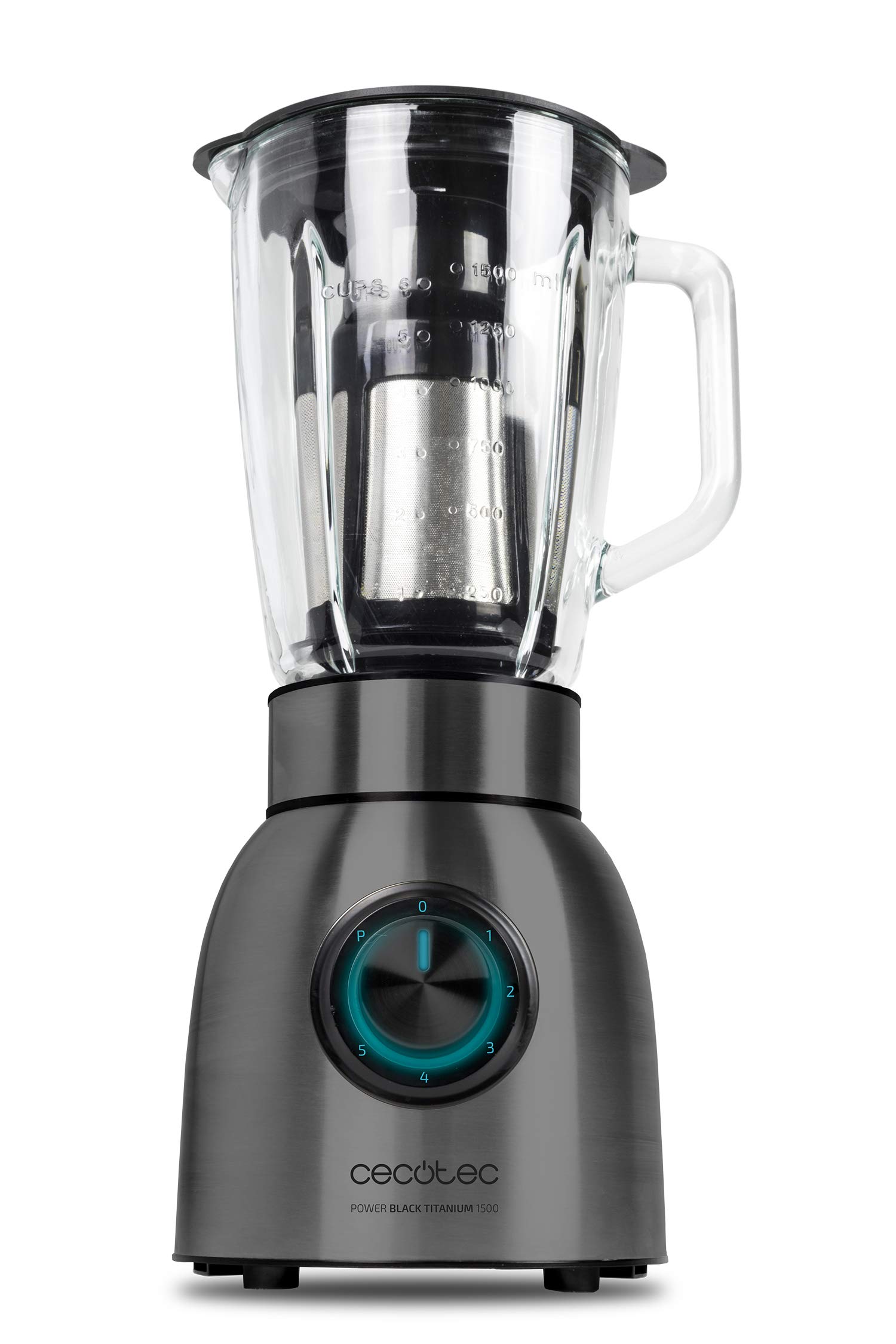فیلتر مخلوط کن شنی Cecotec Power Black Titanium 1500 قابل استفاده به عنوان آبمیوه گیری، خردکن یخ، دارای ظرف شیشه ای مقاوم در برابر حرارت و استیل ضد زنگ 19X19X42CM