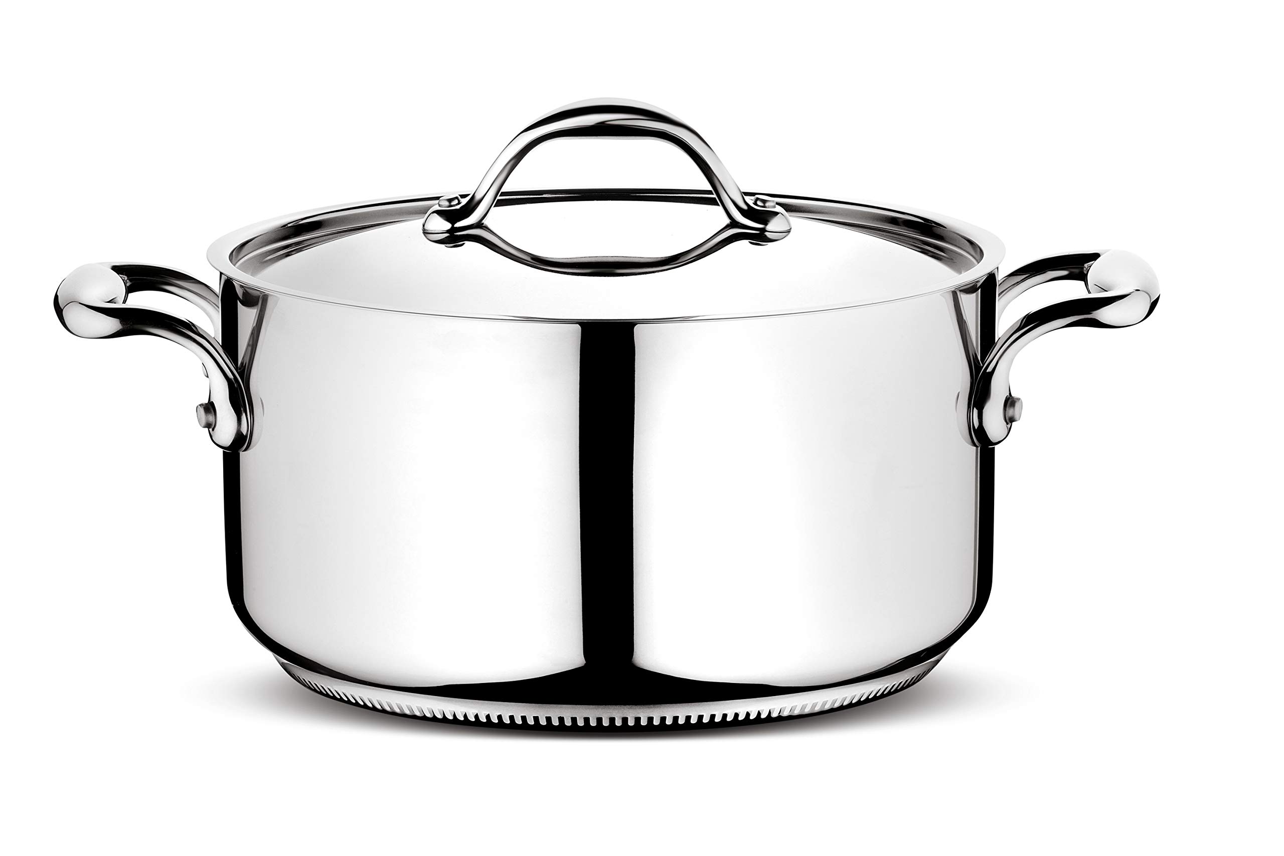 قابلمه کاسرول لاگوستینا با ۲ دسته و درب، گرد، قطر ۲۲ سانتی‌متر، نقره‌ای/مشکی