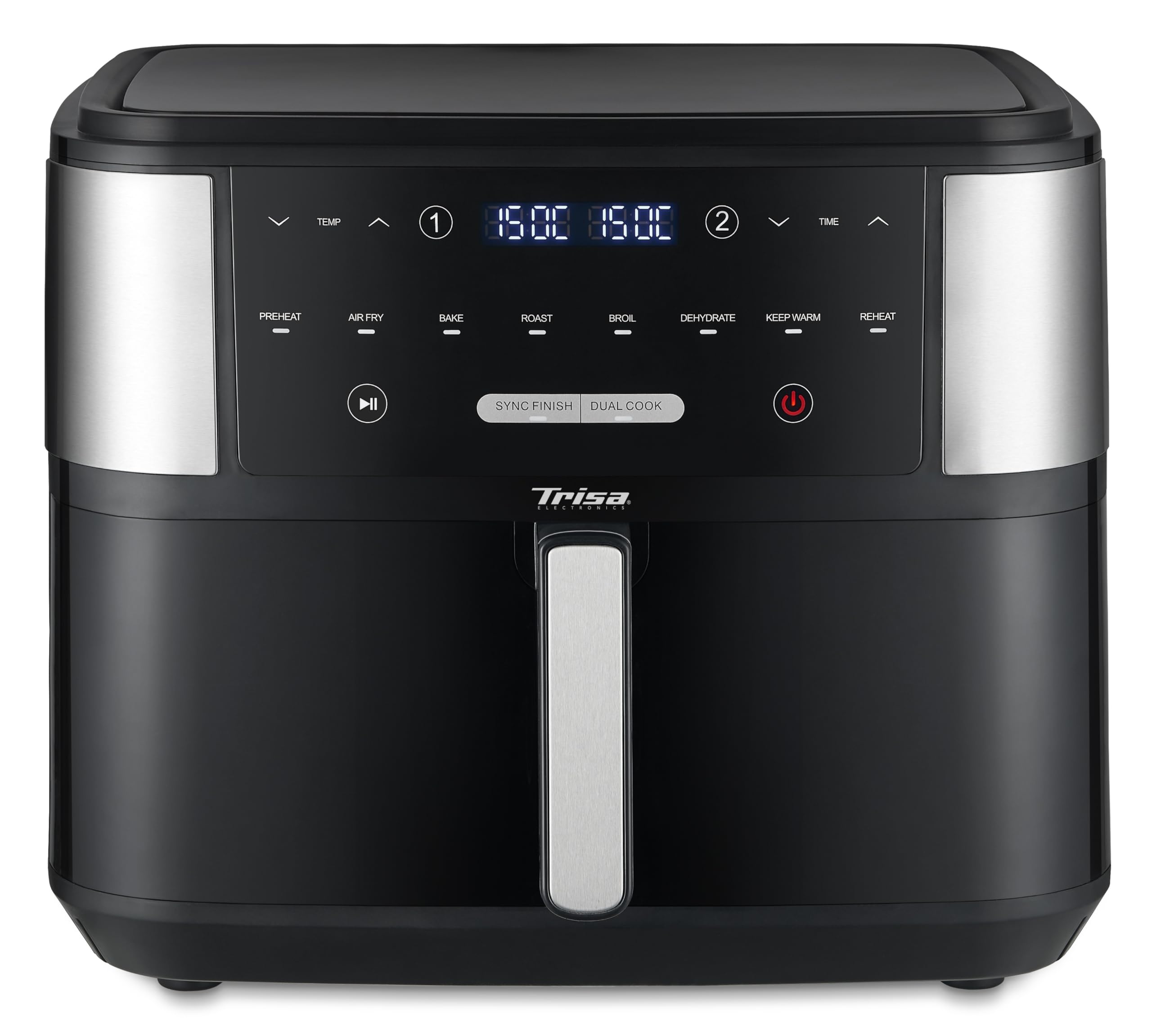 سرخ‌کن بدون روغن تریزا سوئیس Trisa 10L Crunchy Fry Pro با قابلیت SYNC FINISH و محفظه جداشدنی، سرخ کردن، کباب کردن، برشته کردن، پخت و گرم کردن مجدد، صفحه نمایش لمسی، 50-200 درجه سانتیگراد، قابل شستشو در ماشین ظرفشویی