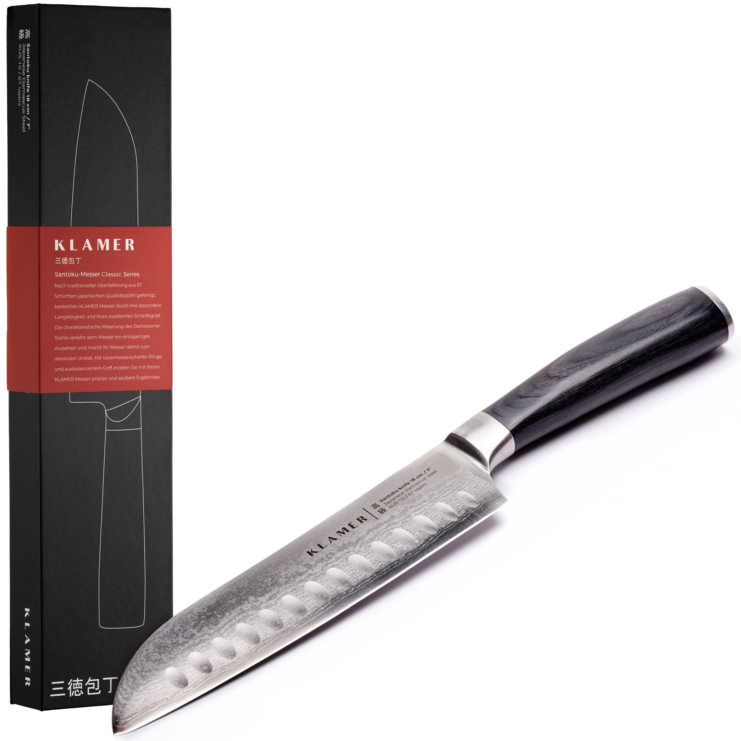 چاقو آشپز کلامر آلمان KLAMER Premium Santoku Damascus چاقوی سرآشپز استیل ژاپنی واقعی 18 سانتی متر