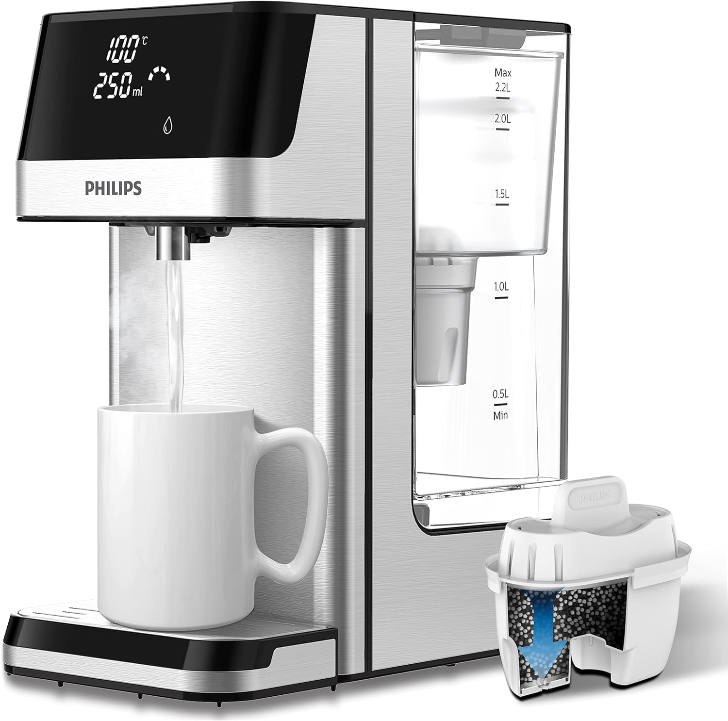 دستگاه آب جوش کن فیلیپس هلند PHILIPS ADD5910M/10 دارای ۶ ایستگاه تنظیم دما، صفحه نمایش لمسی، کاهش کلر، رسوب آهک