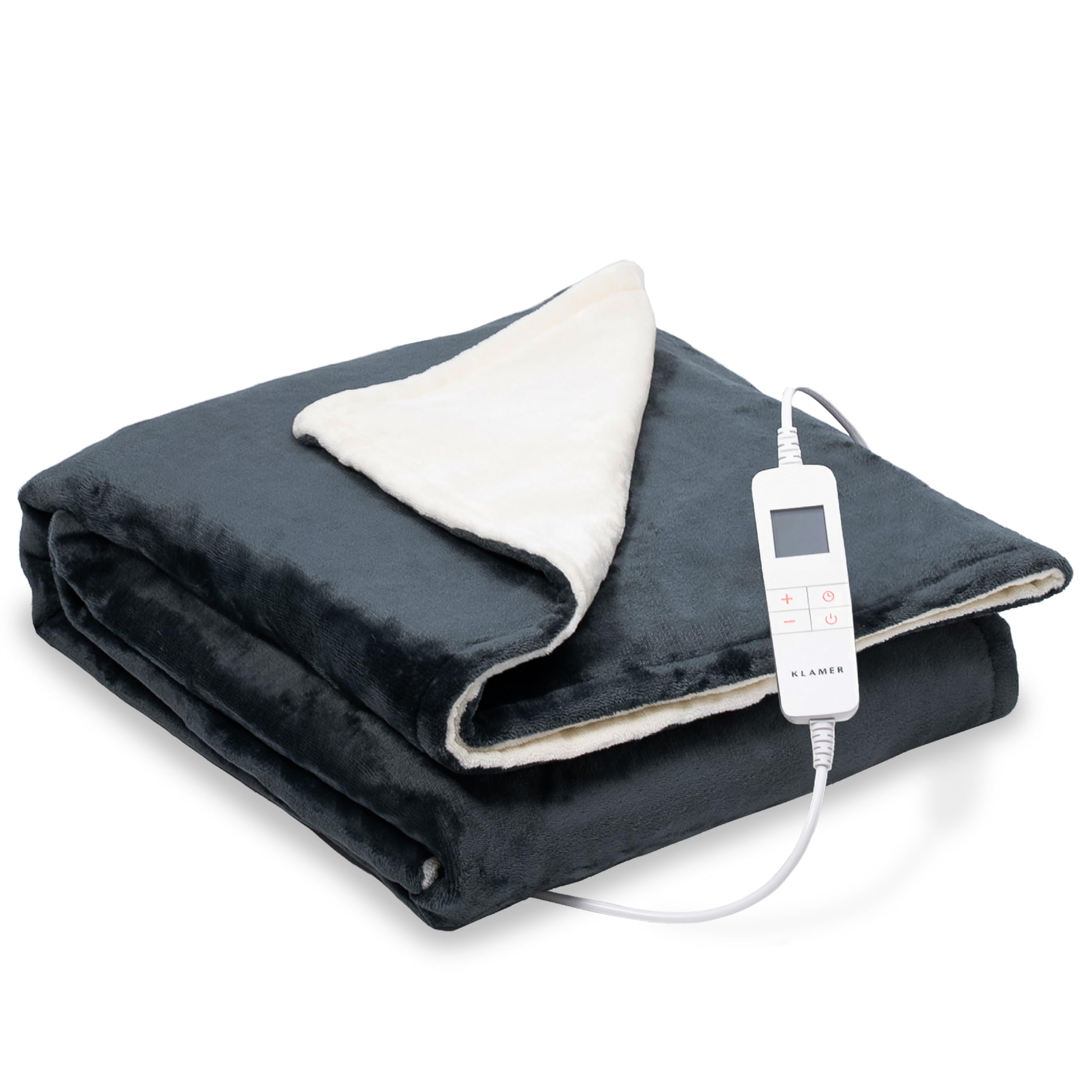 پتو برقی اتوماتیک کلامر آلمان 180x130 سانتی متر پتو گرمکن قابل شستشو 10 تنظیم دما پتو گرمکن برقی مناسب تخت، مبل و دفتر کار خاکستری تیره