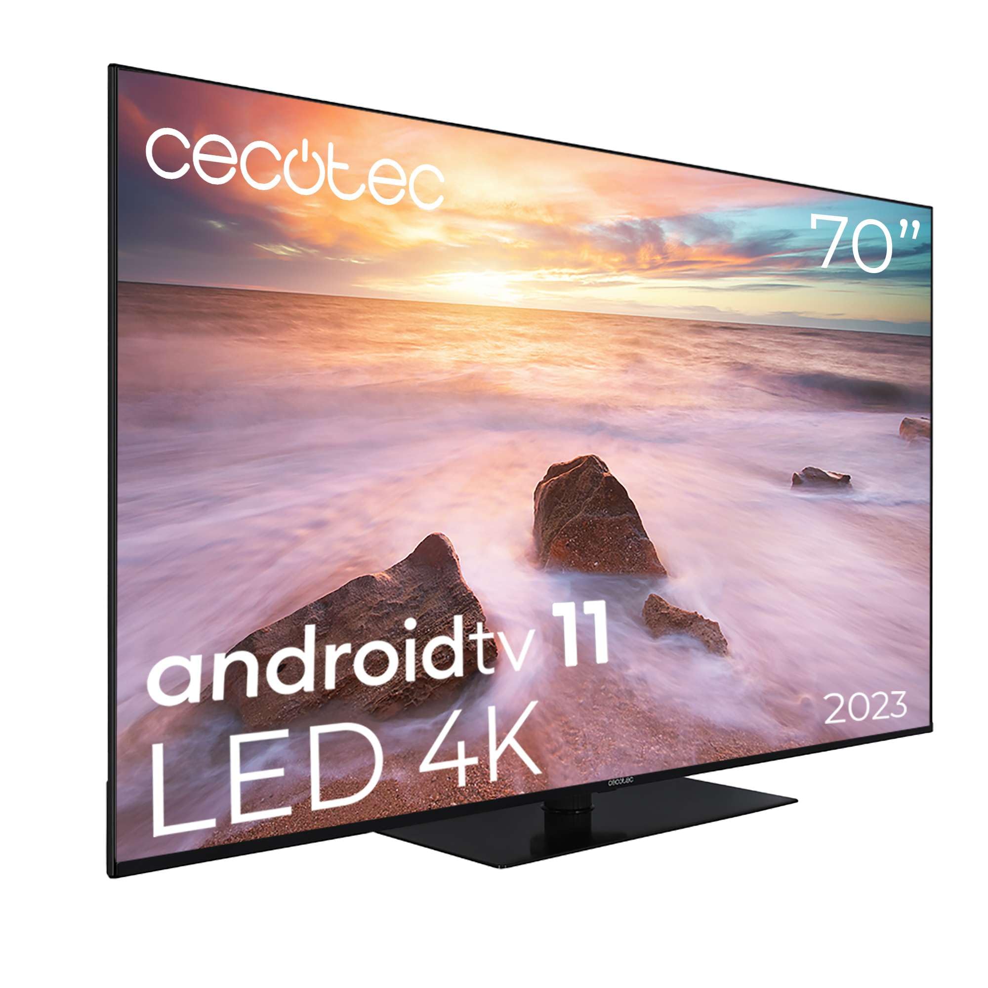 تلویزیون سکوتک اسپانیا LED Cecotec، 178 سانتی‌متر (70 اینچ)، سری A2Z، ALU20070ZS، 4K UHD، سیستم عامل اندروید تی‌وی 11، کروم‌کست، HDR10+، دستیار صوتی گوگل، کلاس F، با پایه مرکزی