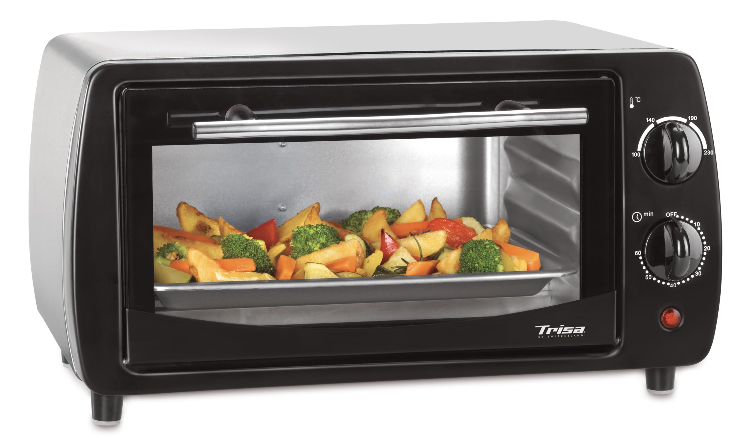 فر کوچک تریزا سوئیس ۱۰ لیتری - مناسب برای پخت، کباب کردن، برشته کردن و گریل کردن، کنترل دما ۱۰۰-۲۳۰ درجه سانتیگراد، تایمر ۶۰ دقیقه‌ای، شامل سینی فر، توری و انبر