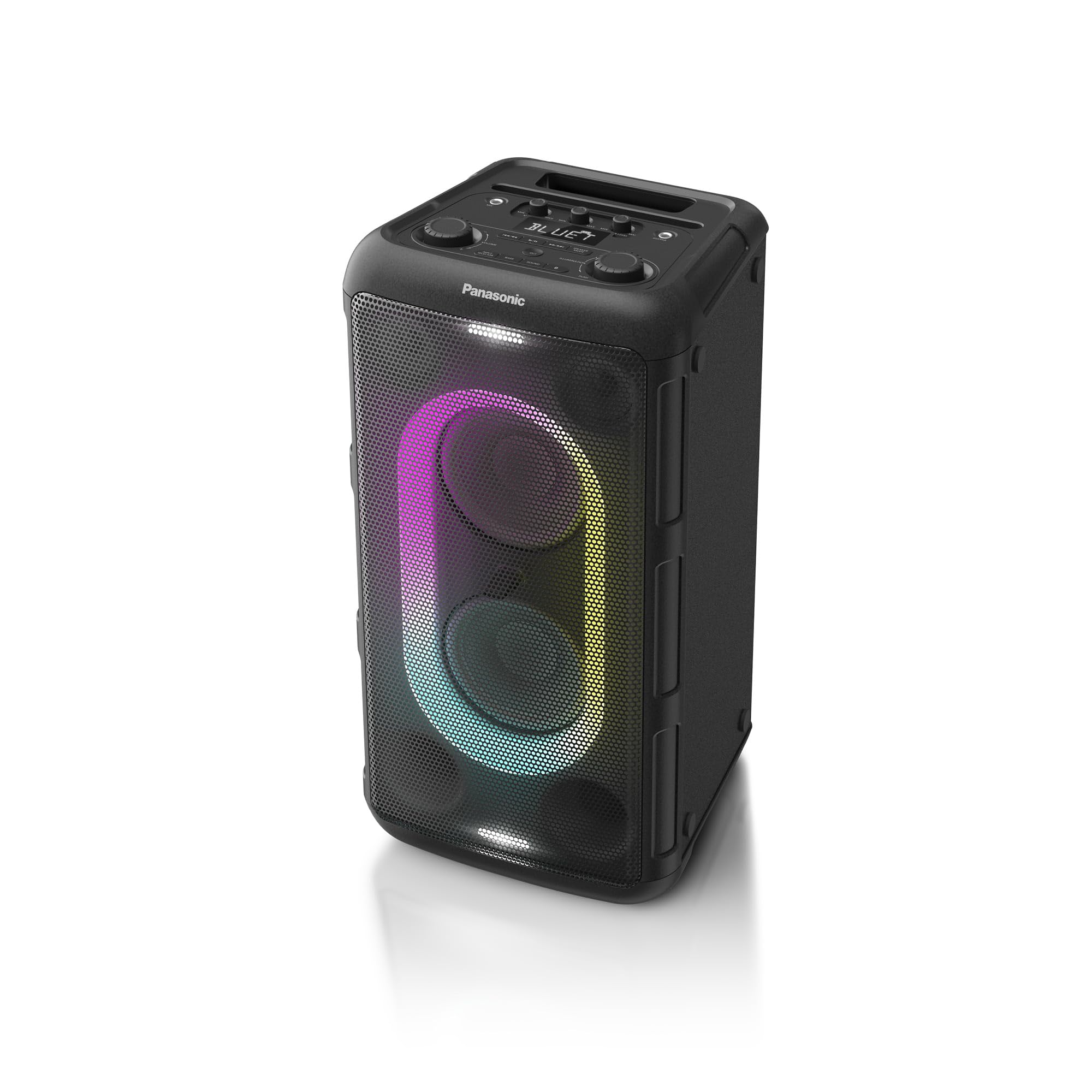 بلندگوی مهمانی قابل حمل پاناسونیک SC-BMAX10E-K با بلوتوث، نورپردازی یکپارچه، 150 وات، USB، ورودی اپتیکال برای تلویزیون، ورودی‌های گیتار و میکروفون برای کارائوکه، مشکی. بلندگوی مهمانی قابل حمل با بلوتوث - 150 وات