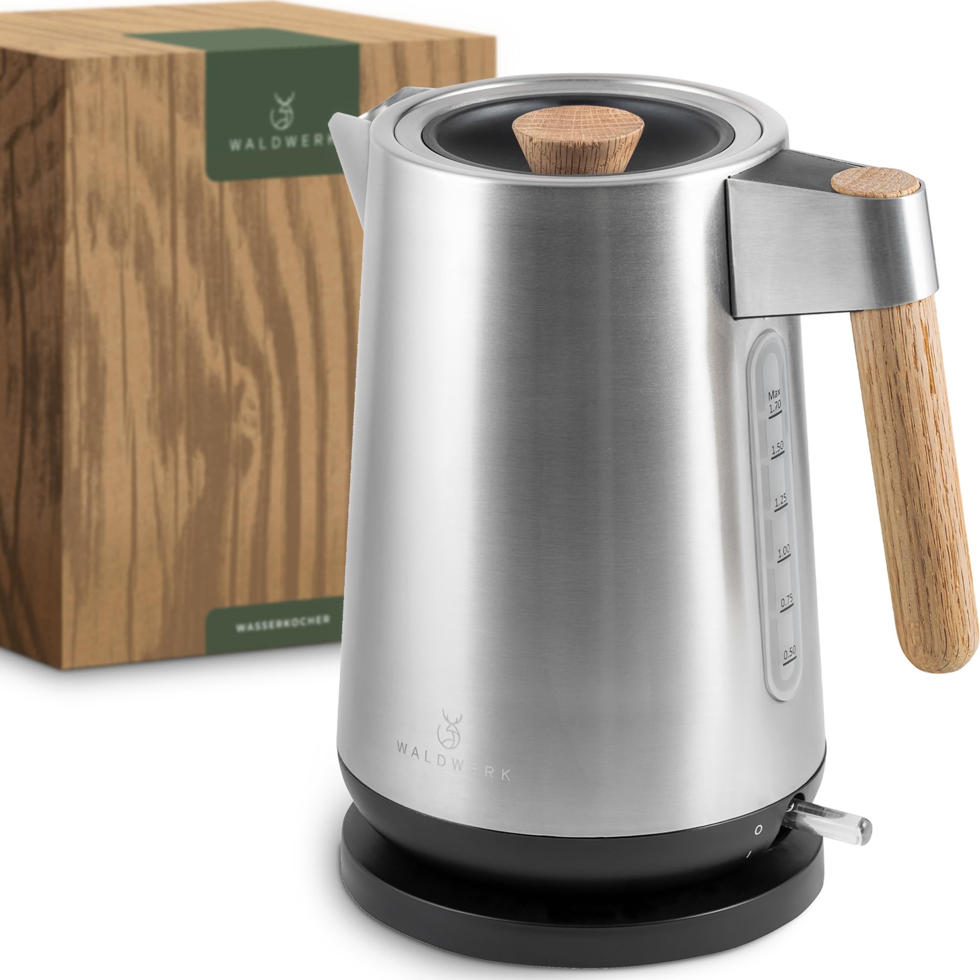 کتری برقی والدورک آلمان WALDWERK - وات 3000- 1.7 لیتر - کتری استیل ضد زنگ - کتری با دسته های بلوط واقعی و ضد زنگ فولاد ضد زنگ 304