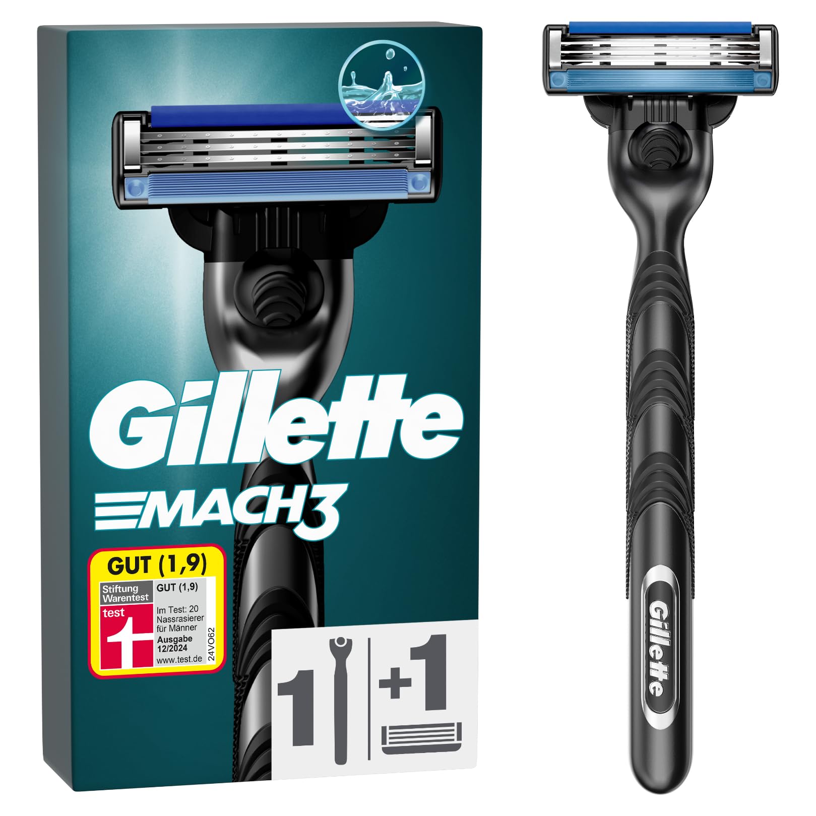 خودتراش مردانه ژیلت مدل Mach3، خودتراش + ۱ تیغه به همراه خودتراش ۳ تیغه، ۱ عدد (۱ بسته)