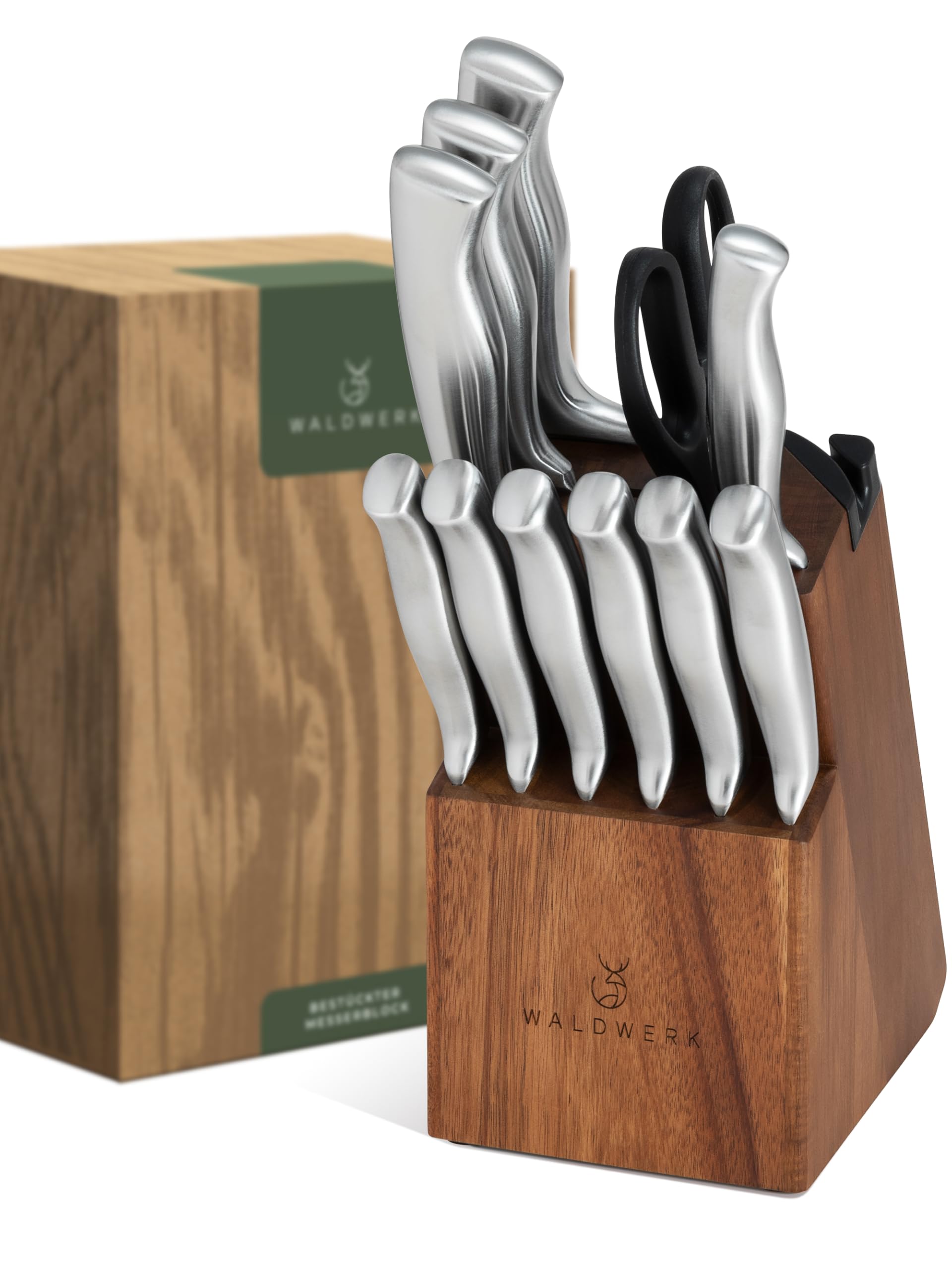 ست چاقو آشپزخانه 11 پارچه والدورک آلمان WALDWERK - با بلوک چاقو و چاقو تیز کننده یکپارچه