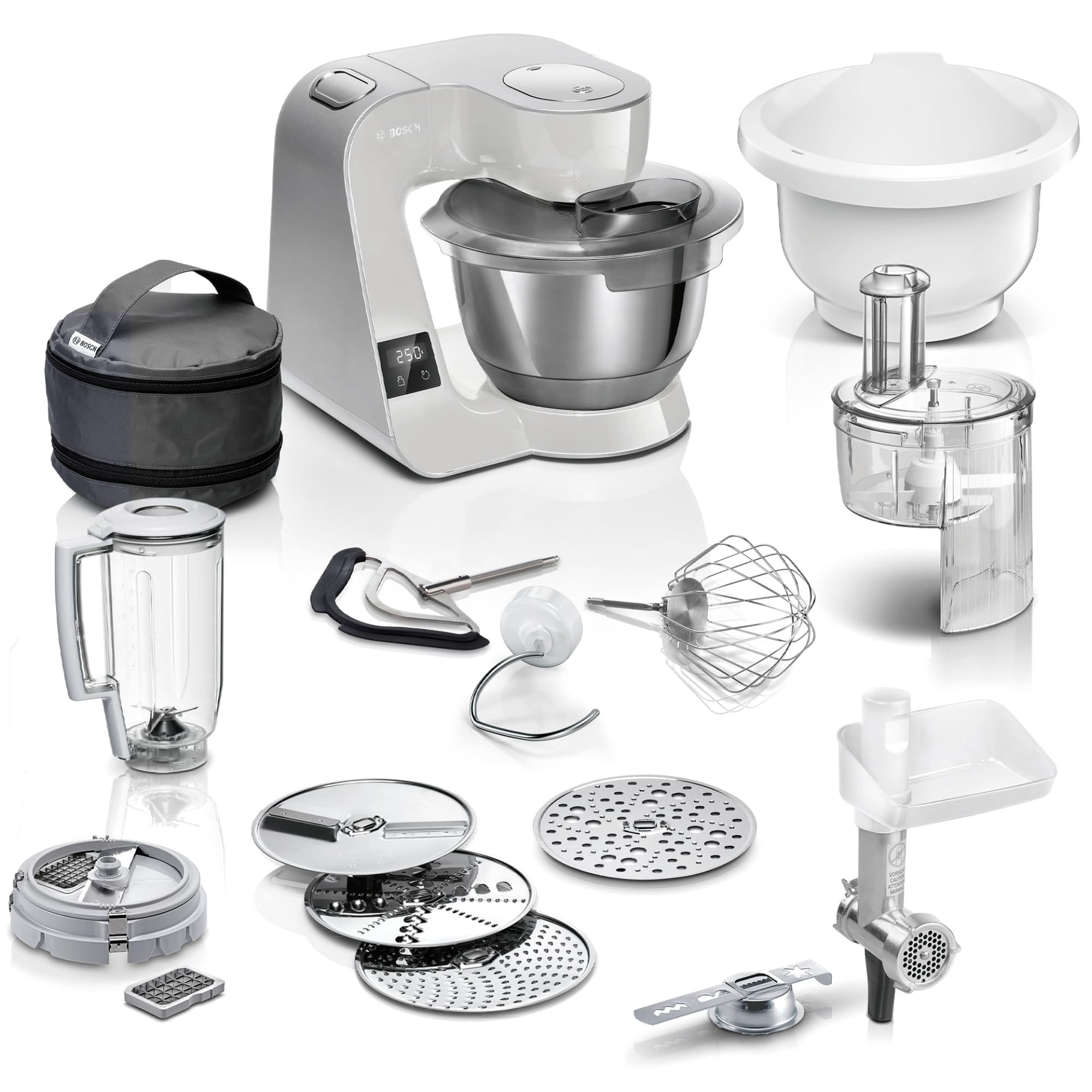 غذا ساز همه کاره سری 4 بوش آلمان  Bosch MUM5XL72، ترازو یکپارچه، 2 کاسه 3.9 لیتری، مخلوط کن 1.25 لیتری، مجموعه همزن، خردکن پیوسته، گیربکس سیاره ای، چرخ گوشت