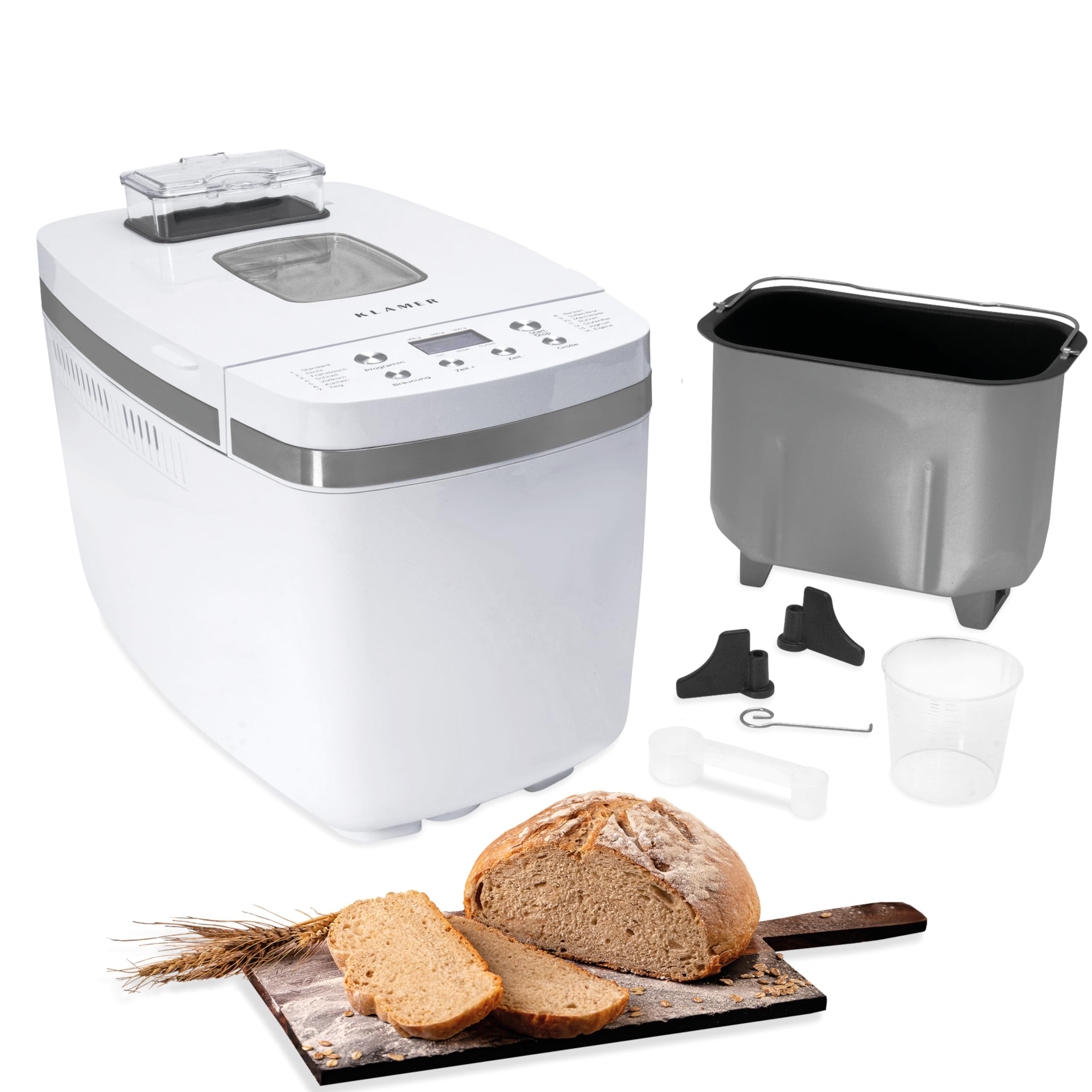 نان پز کیک پز کلامر آلمان  KLAMER، 14 برنامه پخت، 3 درجه قهوه ای قابل تنظیم، آماده سازی خودکار نان، کیک، خمیر پیتزا، ماست و مربا، قالب نچسب، سفید