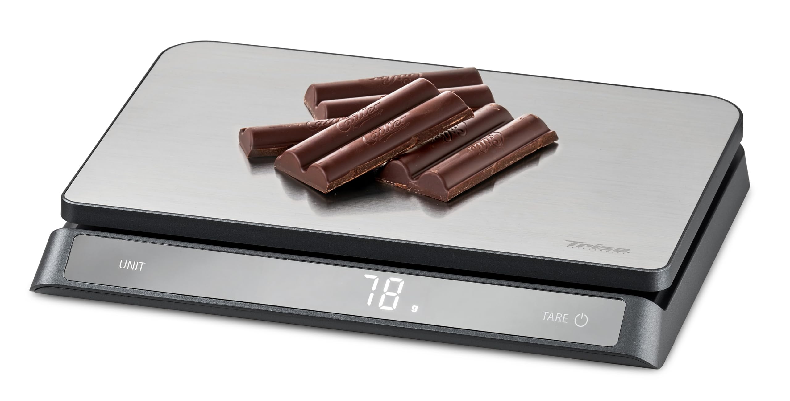 ترازوی آشپزخانه دیجیتال تریزا سوئیس، دقت ۱ گرم، دقت تا ۱۵ کیلوگرم، قابلیت وزن کشی و نگهداری، صفحه نمایش LCD، ۴ واحد وزنی، طراحی باریک