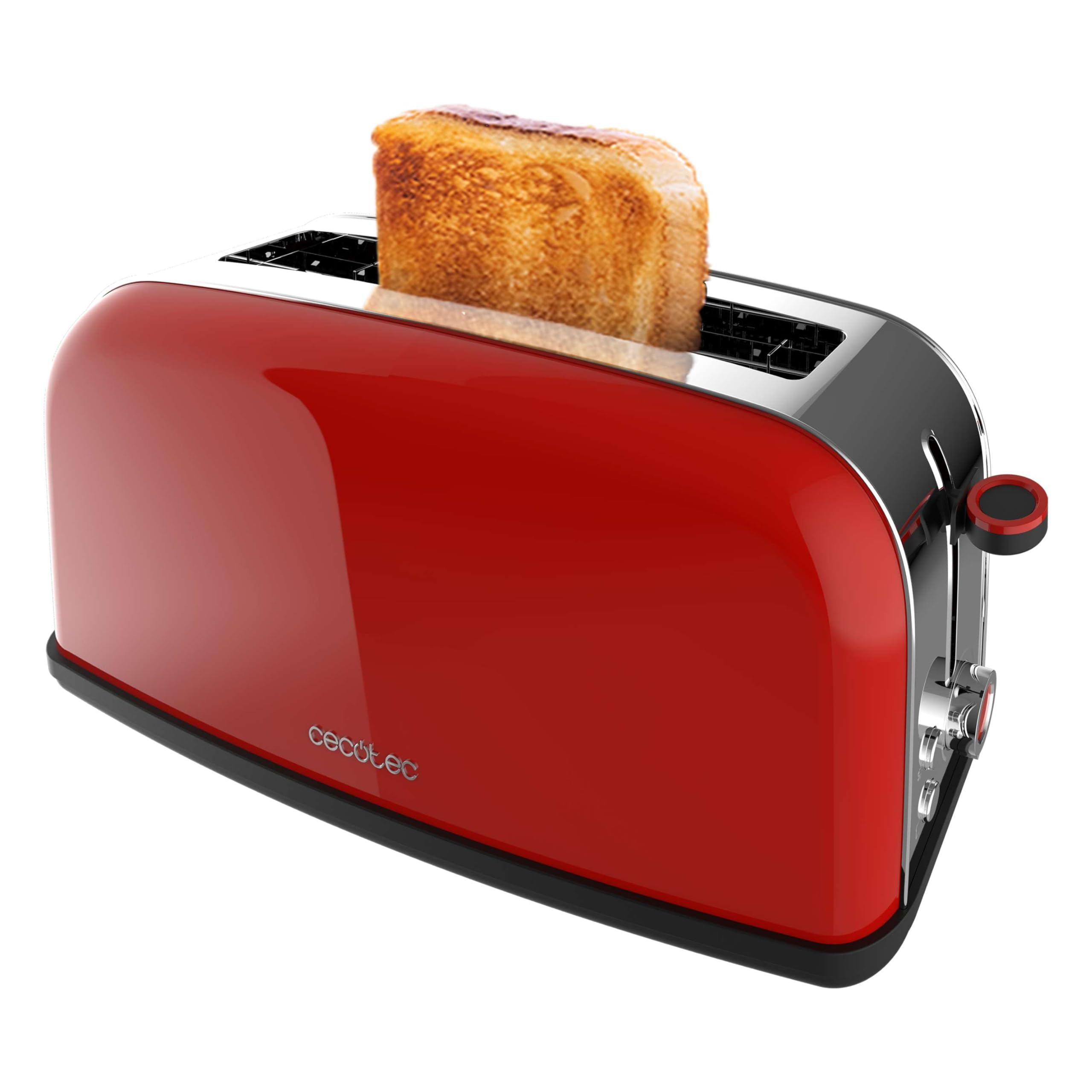 توستر عمودی Cecotec Toastin' time 850 Red Long Lite، قدرت 850 وات، ظرفیت 2 تکه، شیار وسیع، فولاد ضد زنگ، عملکردهای از پیش تعیین شده، کنترل برشته کردن قابل تنظیم