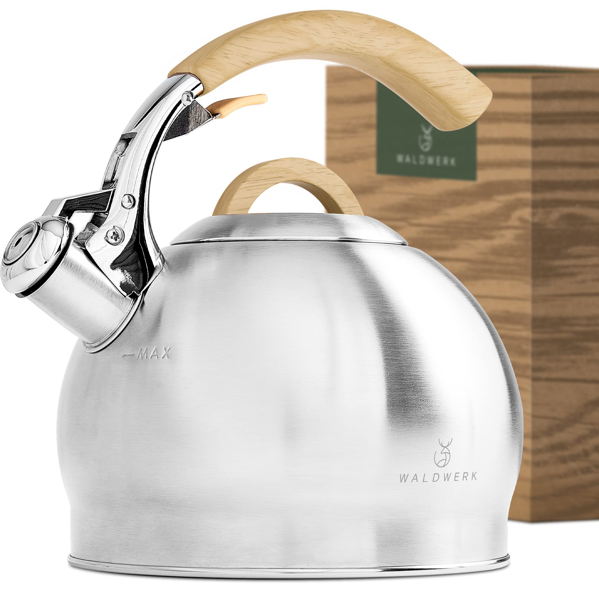 کتری رو گازی والدورک آلمان WALDWERK (2.2 لیتر) - کتری القایی و اجاق گاز - کتری چای بدون پلاستیک با دسته چوبی ظریف - کتری سوت دار