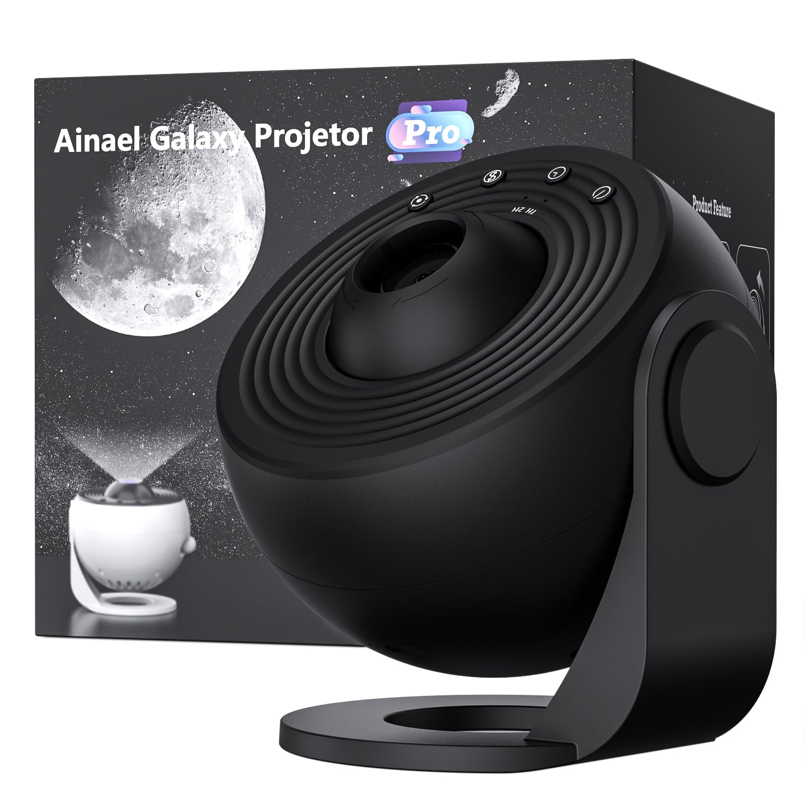 پروژکتور آسمان پرستاره Ainael، پروژکتور فضایی Galaxy Star Planetarium، چراغ خواب با 3 پنل شیشه‌ای HD، پروژکتور Galaxy Pro برای اتاق خواب کودکان و بزرگسالان، هدیه کریسمس مشکی