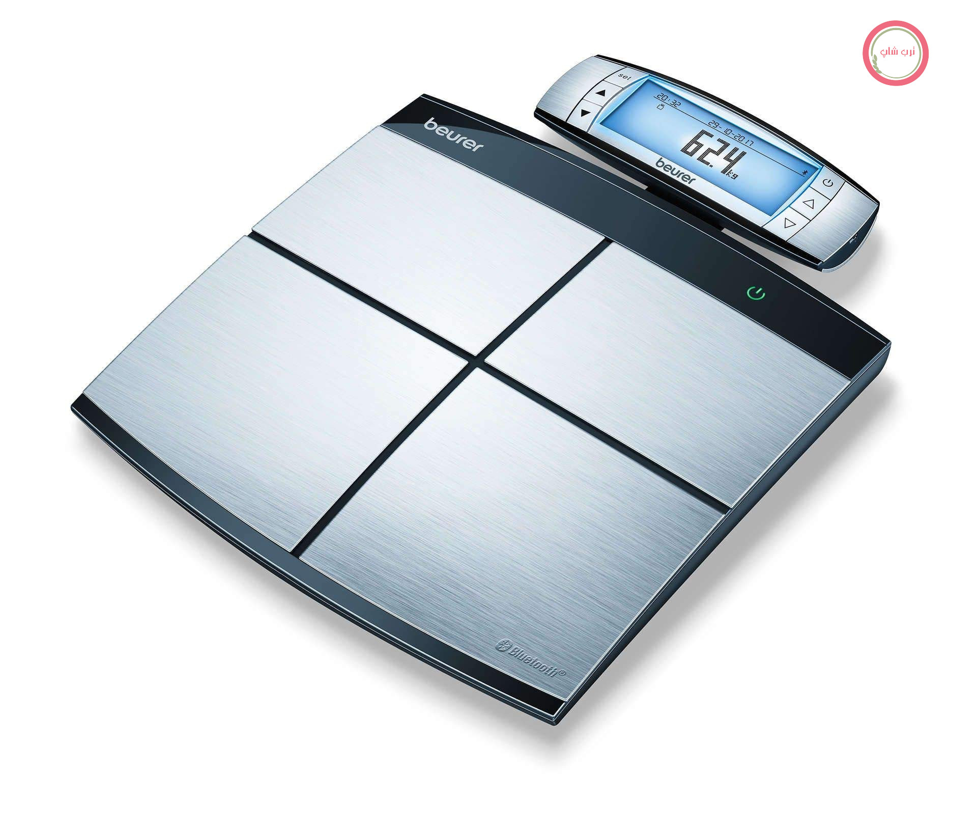 ترازوی تشخیصی کامل بدن بیورر مدل BF 105، ترازوی چربی بدن با اندازه‌گیری جداگانه بالاتنه و پایین‌تنه، دارای حسگرهای دستی، آنالیز اپلیکیشن، 8 الکترود، واحد کنترل جداشدنی