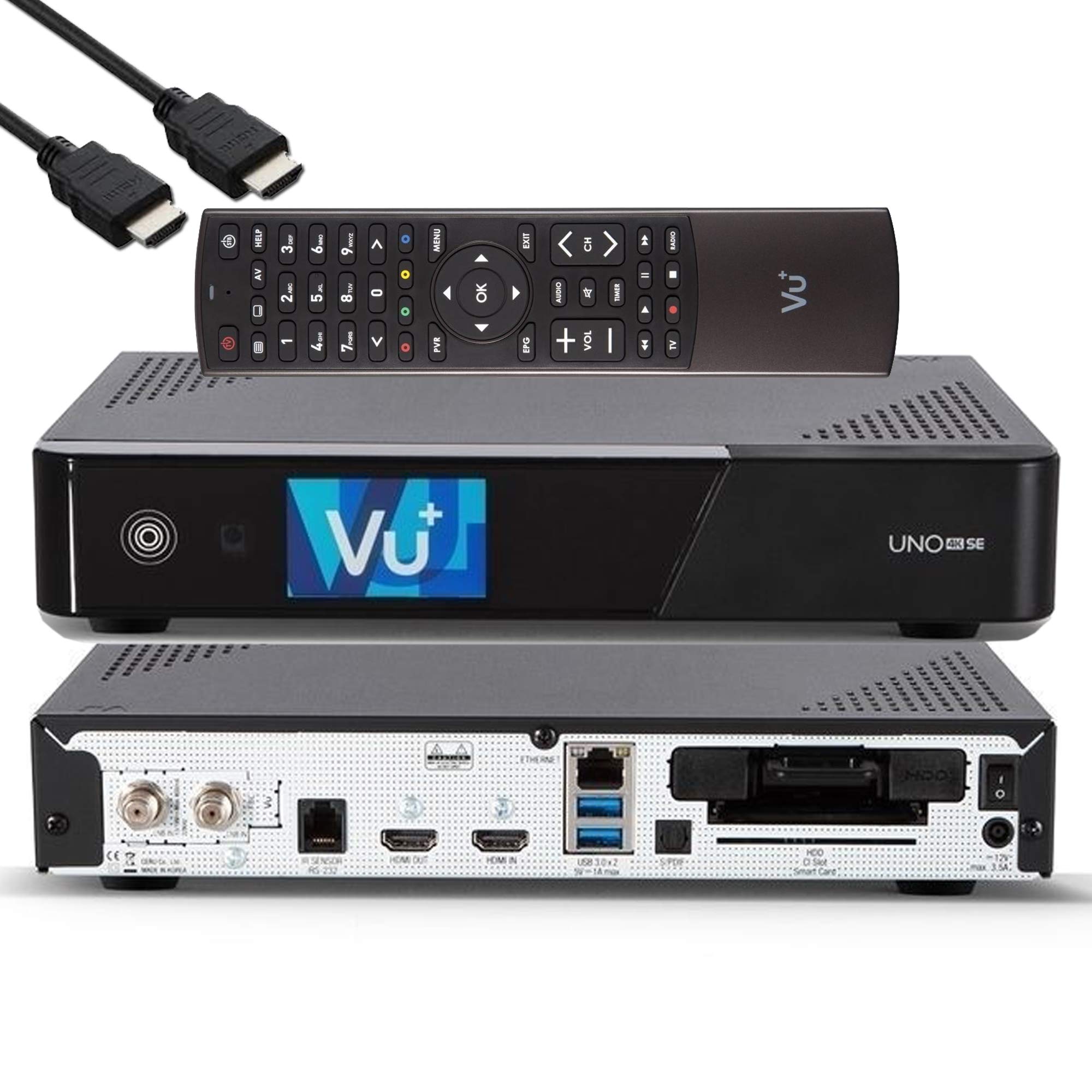 گیرنده VU+ UNO 4K SE - UHD HDR 1x DVB-S2 FBC Sat Twin Tuner E2 Linux، تی وی باکس، یوتیوب، گیرنده هارد دیسک ماهواره، کارت خوان CI+، مدیا پلیر، USB 3.0، شامل کابل HDMI EasyMouse