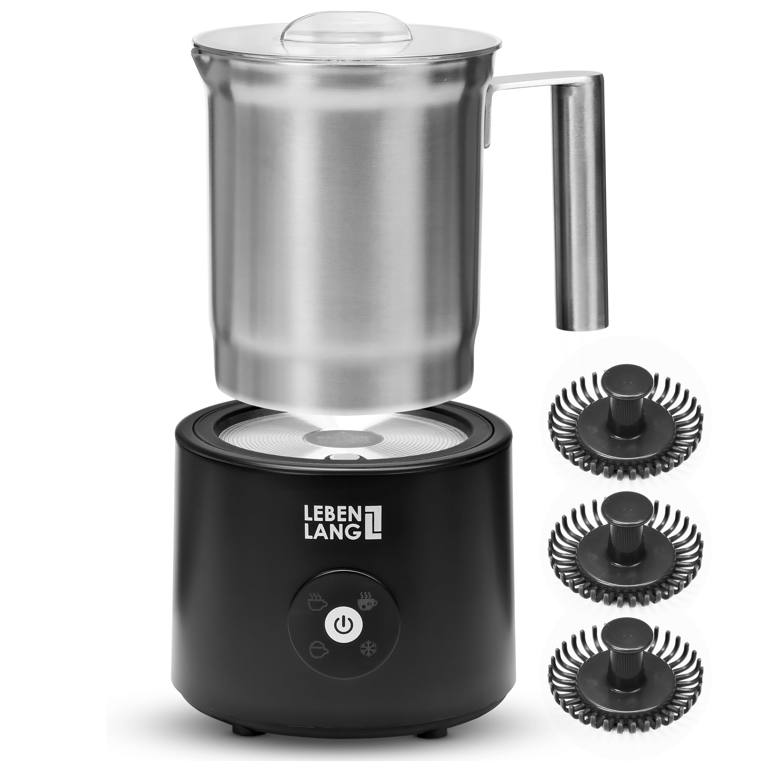 کف شیر ساز لبن لانگ آلمان LIFETIME 2 در 1 شیر برقی و کاکائوساز - 100% بدون BPA و 4 حالت شامل. 2 عدد ویکس جایگزین I 250 میلی لیتر کف کننده شیر برقی کف کننده شیر برقی