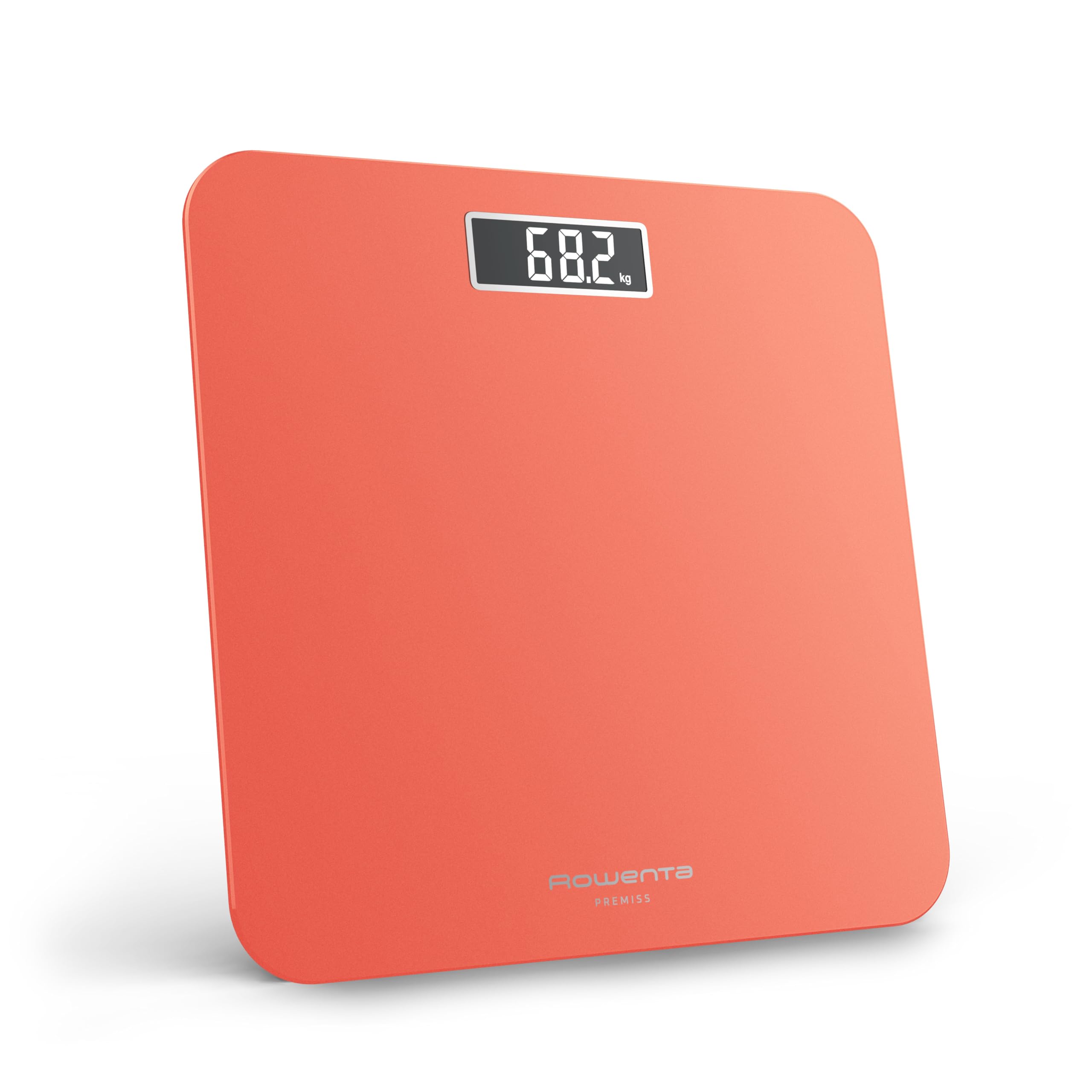ترازوی حمام Rowenta Premiss 2.0، صفحه نمایش LCD خوانا، تا 160 کیلوگرم، ارتفاع تنها 2.2 سانتی‌متر، ابعاد 30x30 سانتی‌متر، نارنجی، BS1803V0