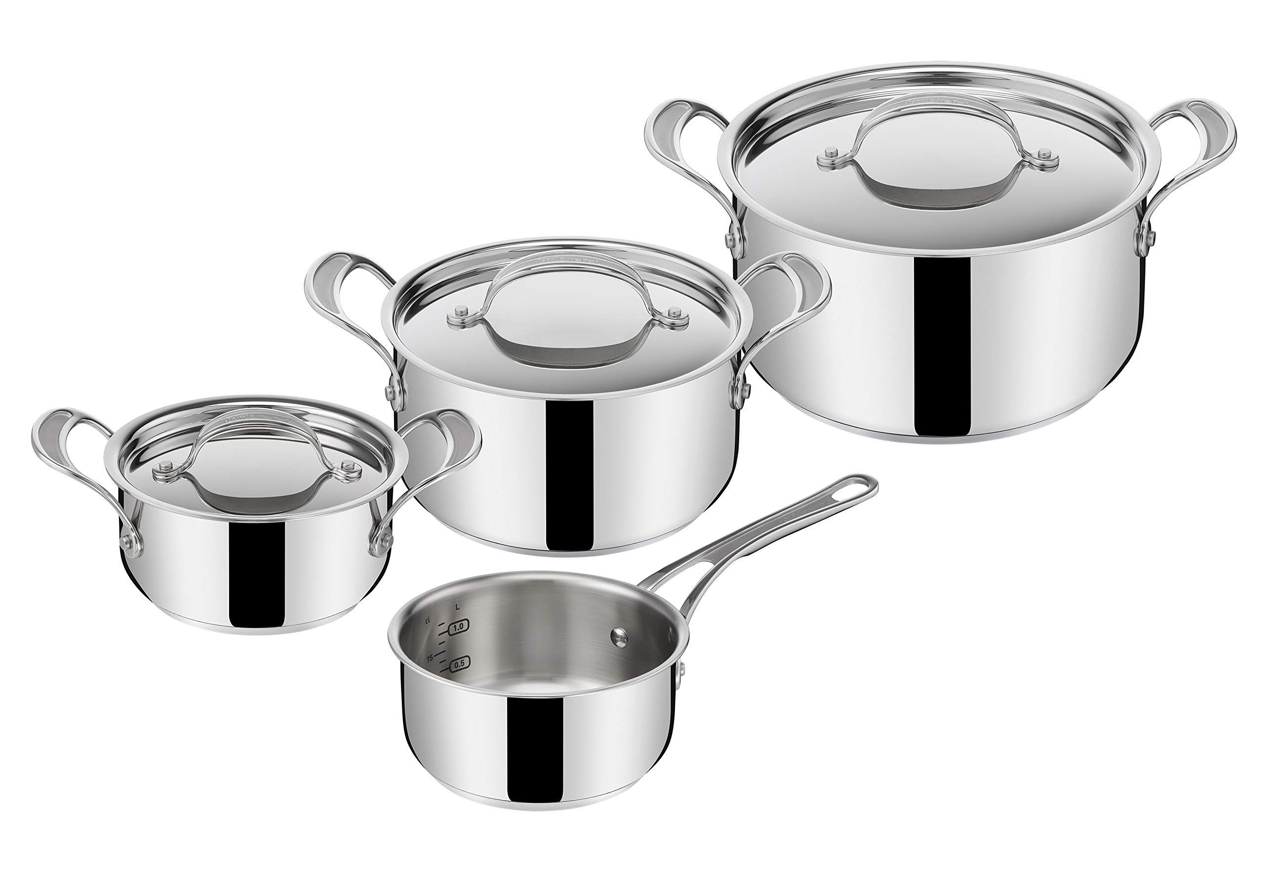 سرویس 7 پارچه استیل کلاسیکز تفال فرانسه Jamie Oliver by Tefal Cook's Classics، قابلمه 16 سانتی متری، قابلمه های درب دار 16/20/24 سانتی متر، القایی، ایوان فر، E307S734