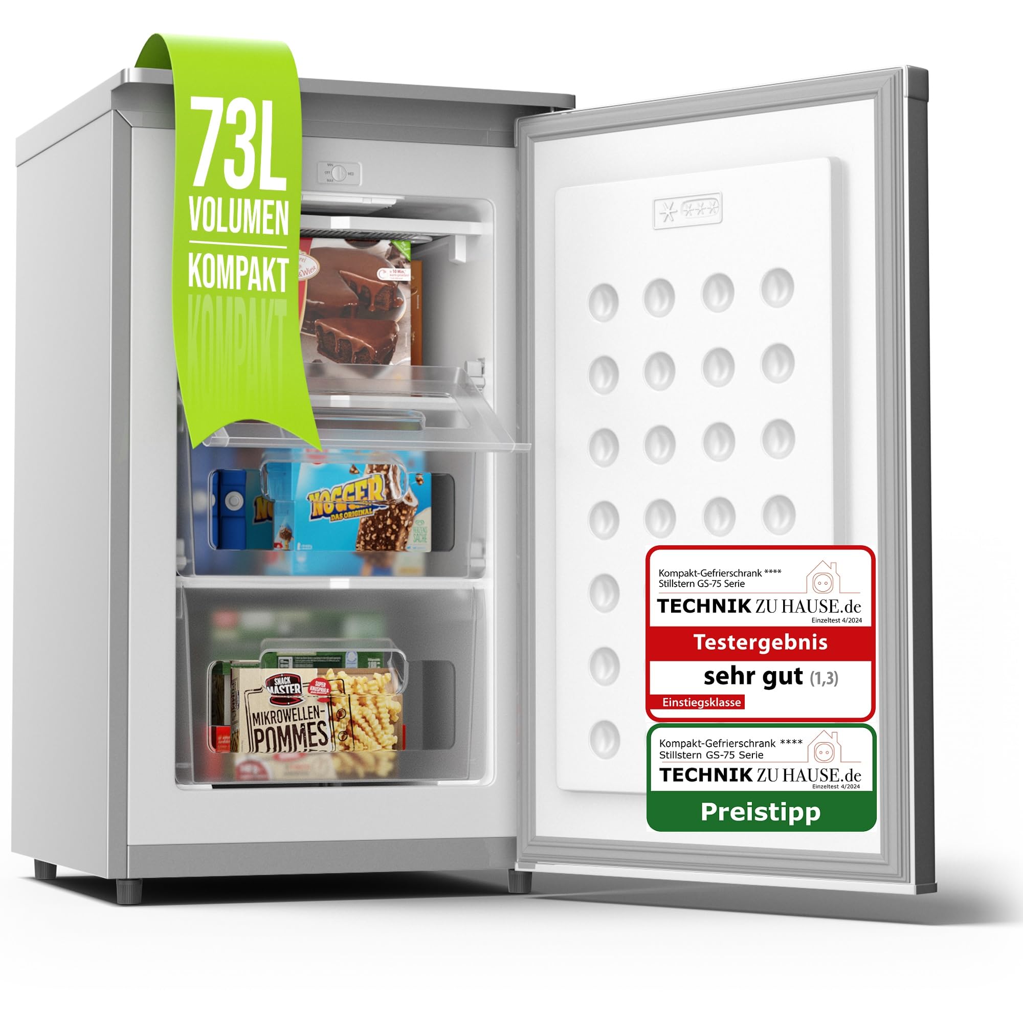 فریزر کوچک اشتیل‌شتِرن آلمان Stillstern Freezer E (73L) محفظه فریزر 4 ستاره -18 درجه سانتی گراد، مصرف انرژی کم، 3 محفظه، دمای قابل تنظیم مداوم، لولای درب برگشت پذیر، فریزر کوچک، فریزر عمیق