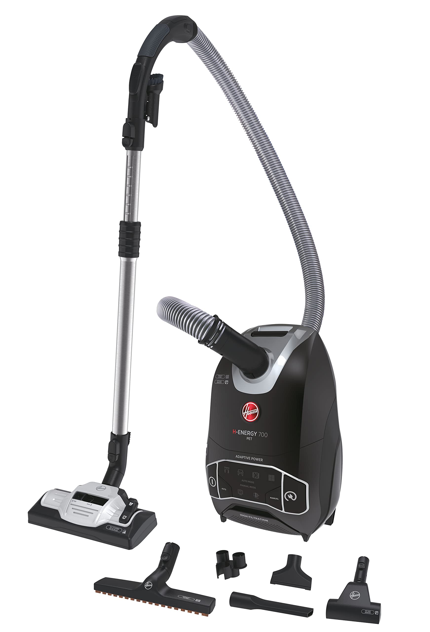 جارو برقی هوور آمریکا  Hoover HE720PET با کیسه 5 لیتری - جارو برقی فوق العاده بی صدا (64 dBA) با سنسور کثیفی و سیستم دفع کیسه - نسخه PET با نازل حیوانات خانگی
