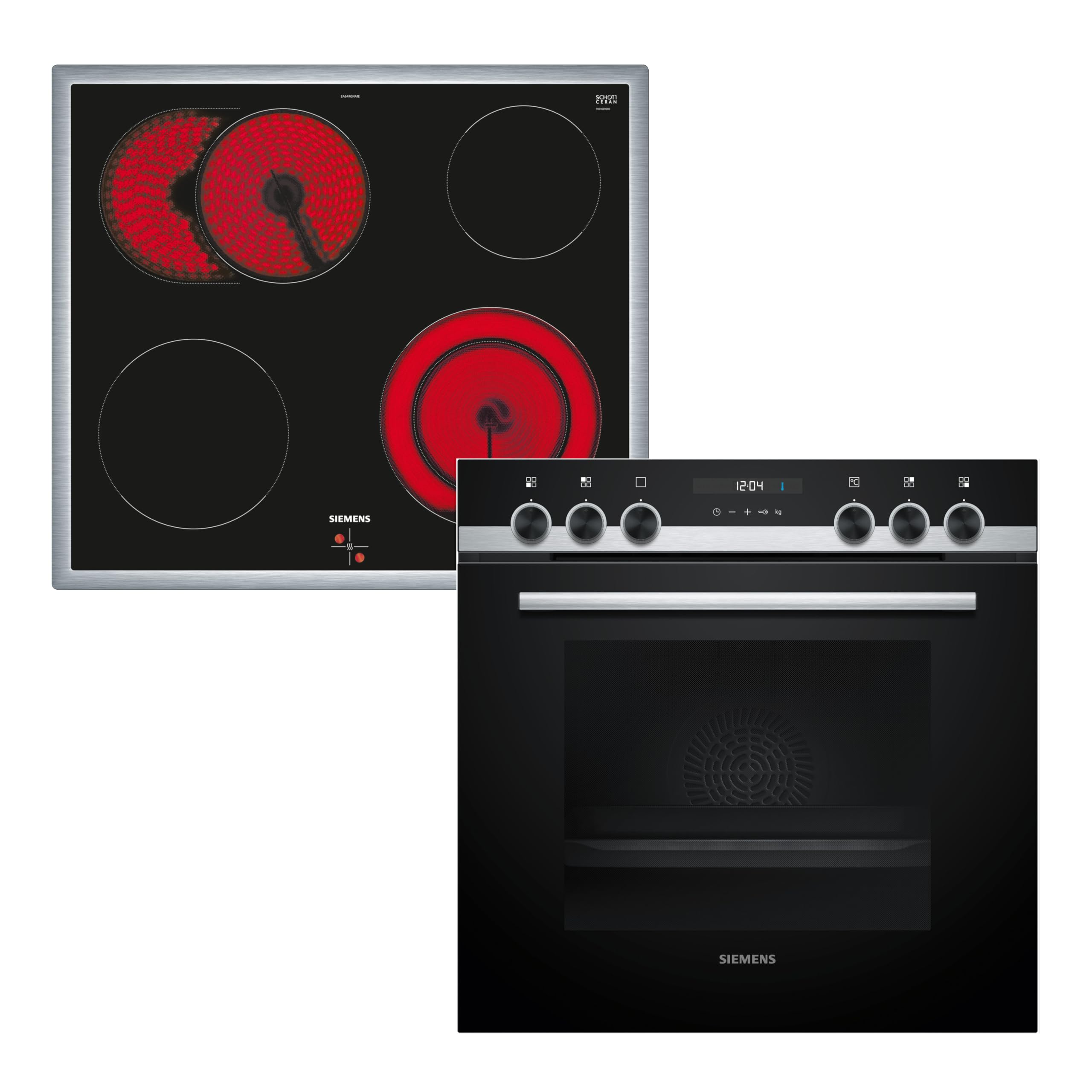 مجموعه فر توکار زیمنس EQ521KB11، مدل iQ300، شامل فر HE517BBS3، ابعاد 60 در 60 سانتی‌متر، هوای گرم سه‌بعدی و گرمایش سریع، اجاق گاز برقی EA64RGNA1E، منطقه پخت دوگانه، منطقه برشته کردن، قاب استیل ضد زنگ iQ500 با چرخ دستی پخت بدون تمیز کردن خودکار، مشکی / اینوکس