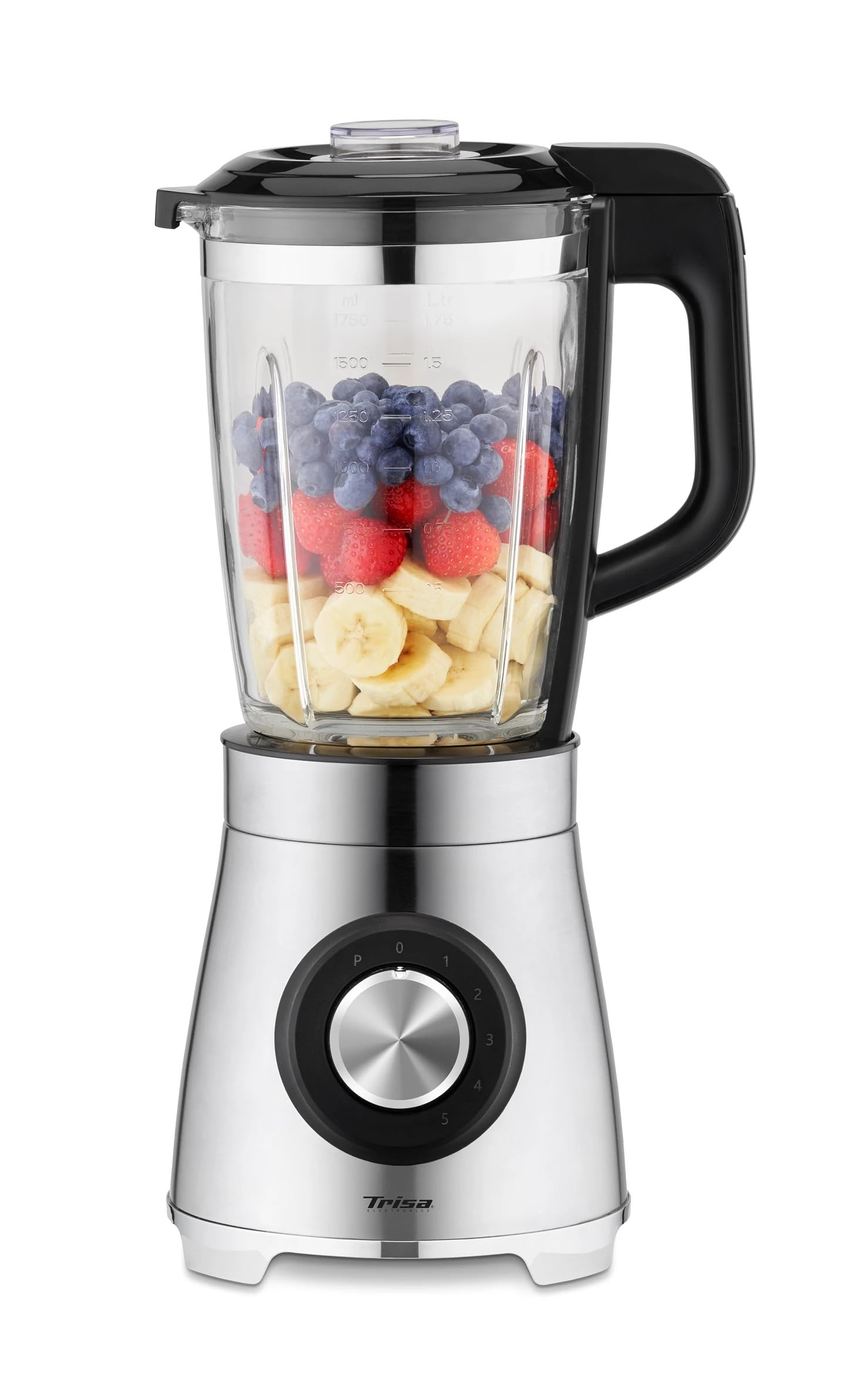 مخلوط کن تریزا سوئیس واریو پاور میکس – موتور پرقدرت ۱۰۰۰ وات، ظرف شیشه‌ای ۱.۷۵ لیتری، ۵ حالت سرعت، تیغه ۴ تیغه از جنس استیل ضد زنگ، قفل ایمنی، قابل جدا شدن برای تمیز کردن آسان