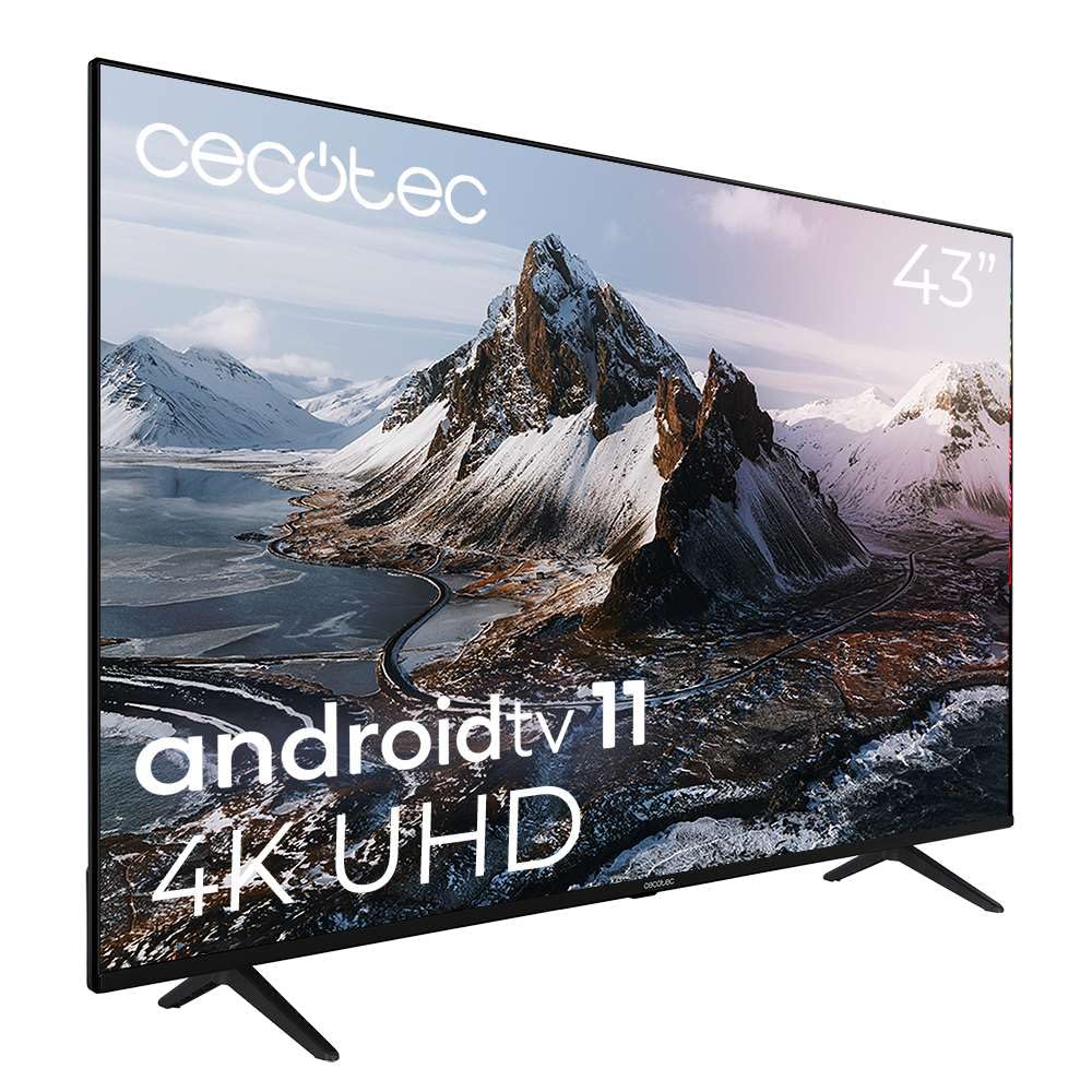 تلویزیون هوشمند ۴۳ اینچ سکوتک اسپانیا Cecotec LED سری A3 مدل ALU30043S. وضوح تصویر 4K UHD، سیستم عامل اندروید تی‌وی ۱۱، دستیار صوتی گوگل و کروم‌کست، سیستم دالبی ویژن، مدل ۲۰۲۳.