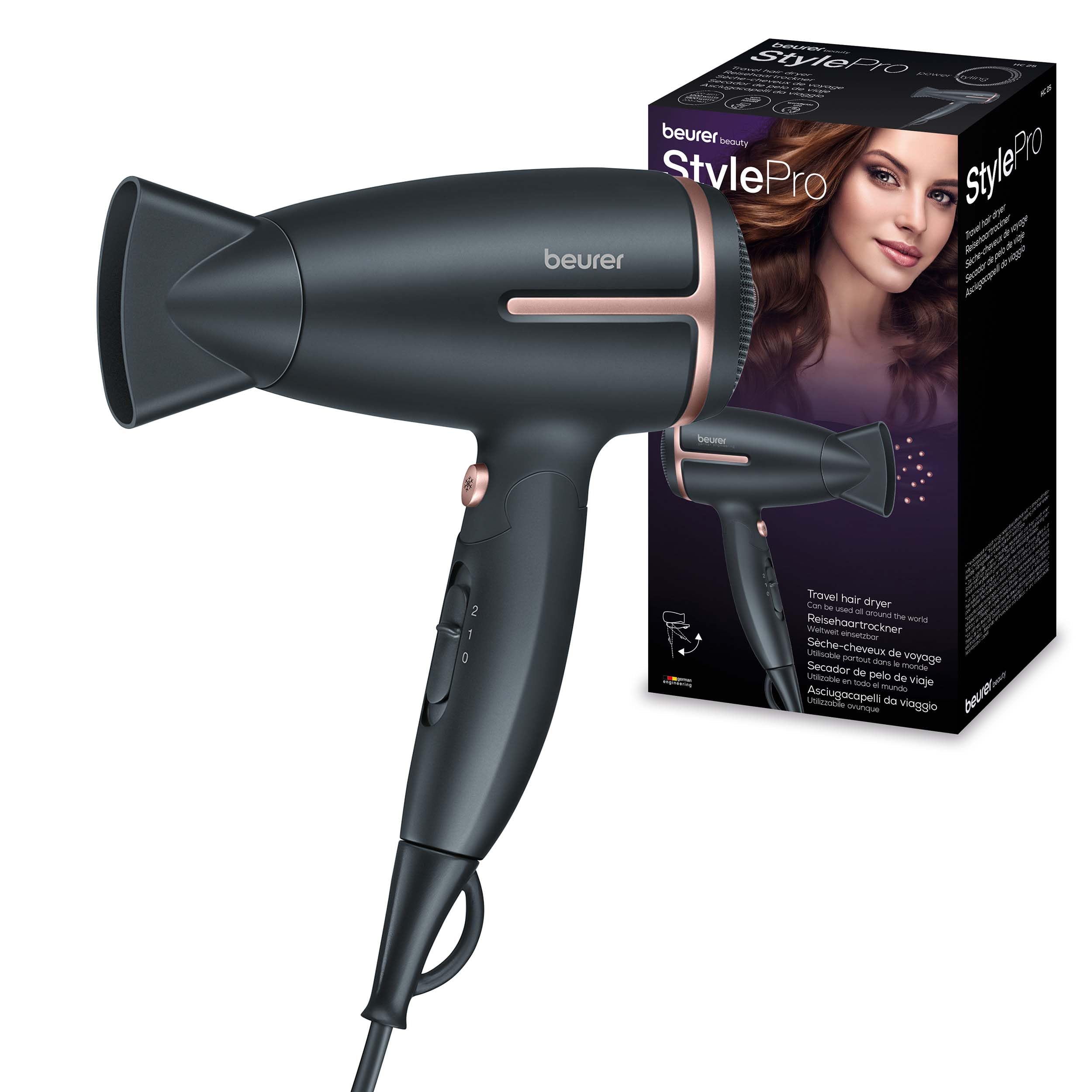 سشوار مسافرتی تاشو بیورر آلمان Beurer HC 25 با عملکرد یون، 1600 وات