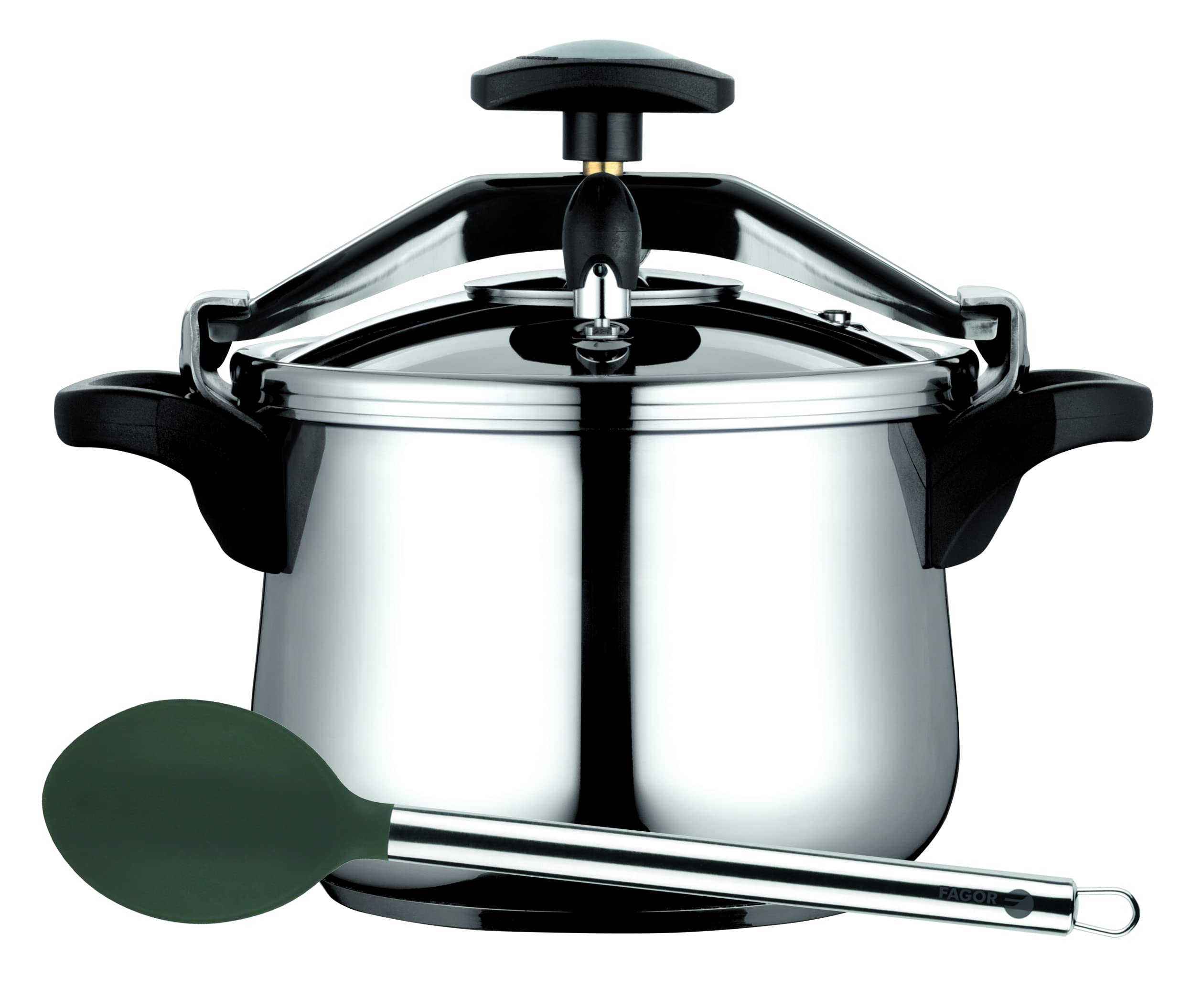 زودپز فاگور اسپانیا کلاسیکا بمبه ۶ لیتری، القایی، زودپز اکسپرس، استیل ضد زنگ ۱۸/۱۰، همه انواع اجاق گاز، پایه ترمو دیفیوزر، ۳ سیستم ایمنی، شامل قاشق سرو نایلونی Melier