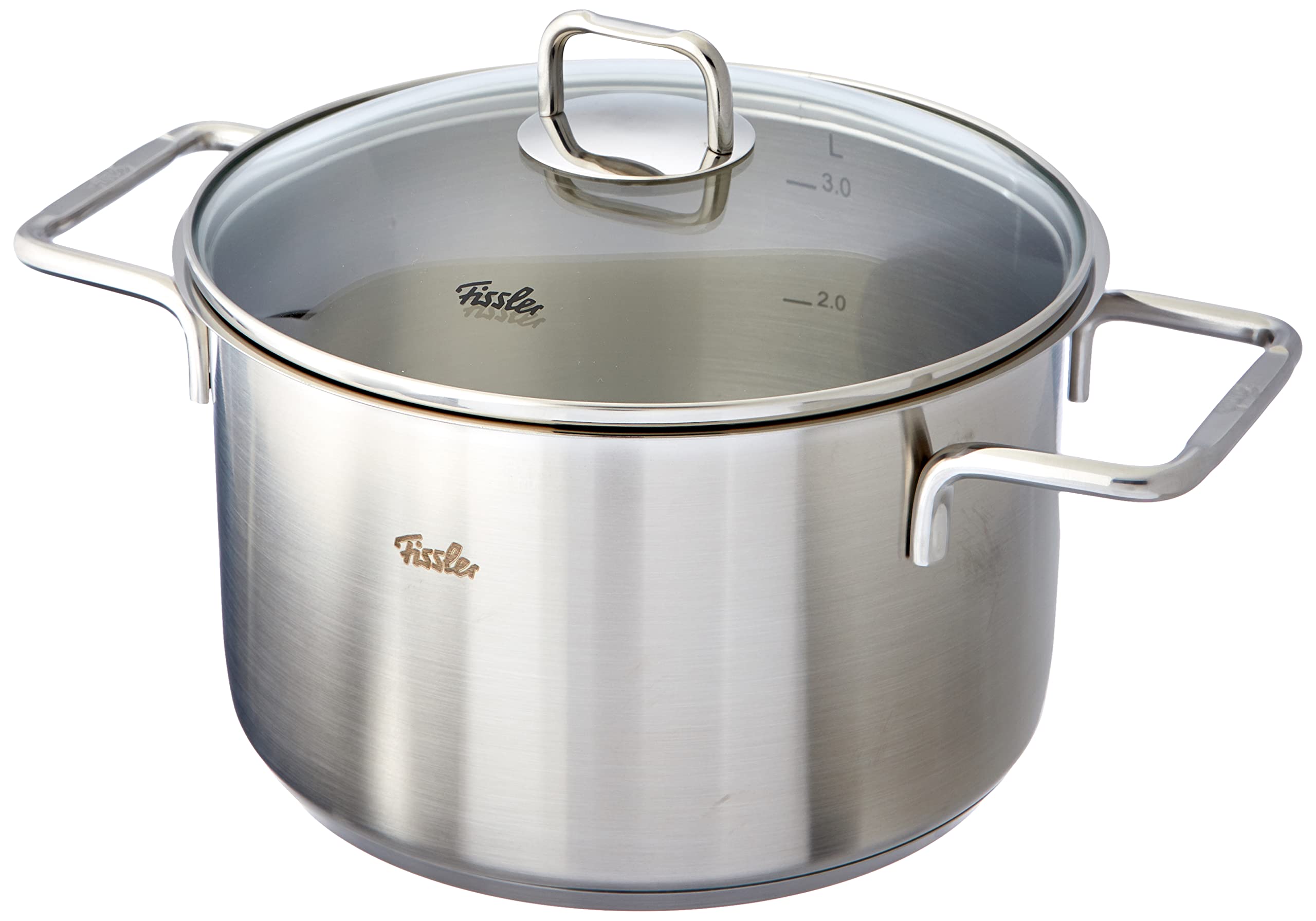 قابلمه تکی فیسلر Fissler 081-110-20-000/0 قابلمه هامبورگ با درب شیشه ای القایی، گاز، برق، شیشه سرامیک، استیل ضد زنگ، 20 سانتی متر