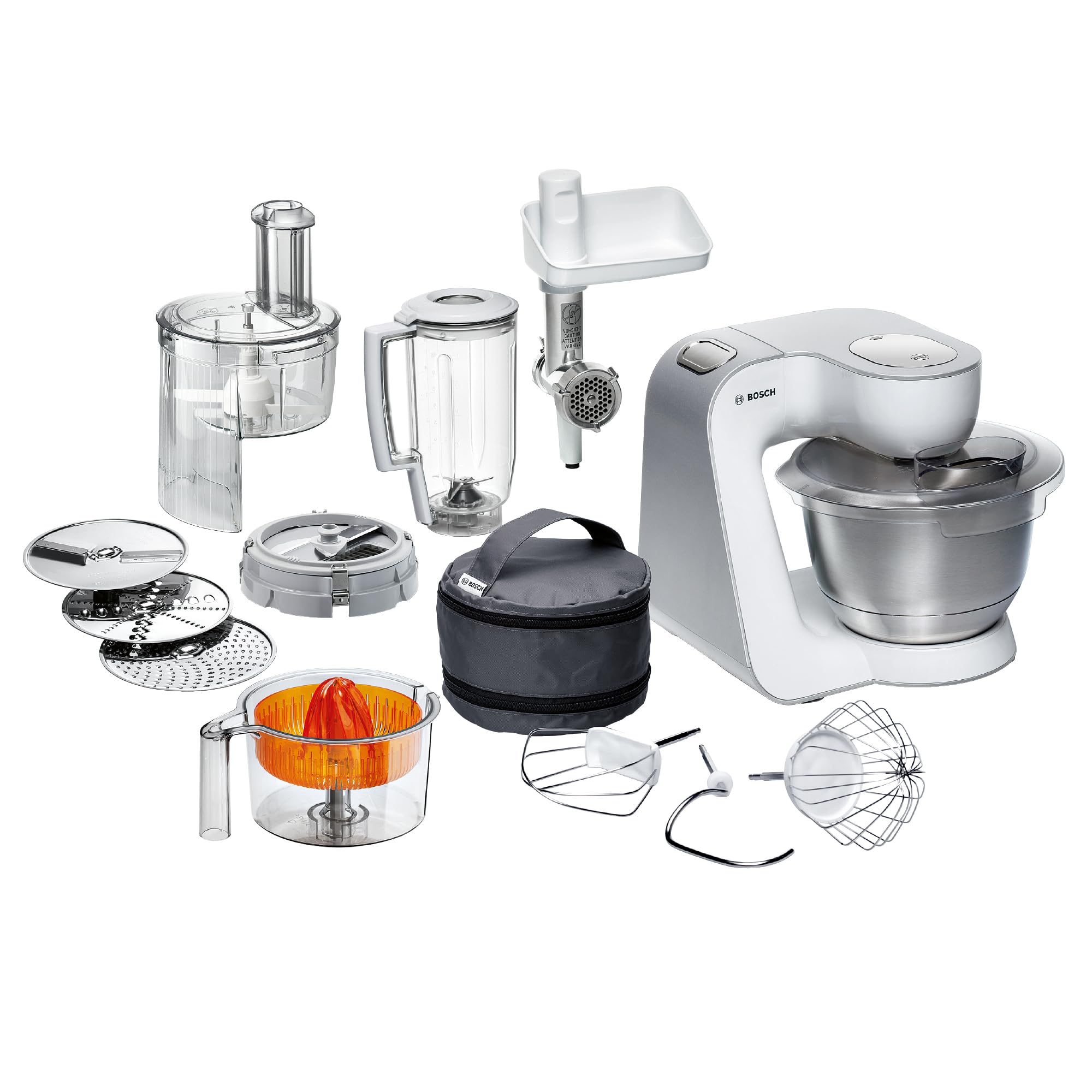 غذا ساز همه کاره سری 4 بوش آلمان Bosch MUM54251، کاسه 3.9 لیتری، مخلوط کن 1.25 لیتری، چرخ گوشت، آبمیوه گیری مرکبات، دیس، قلاب خمیر، همزن