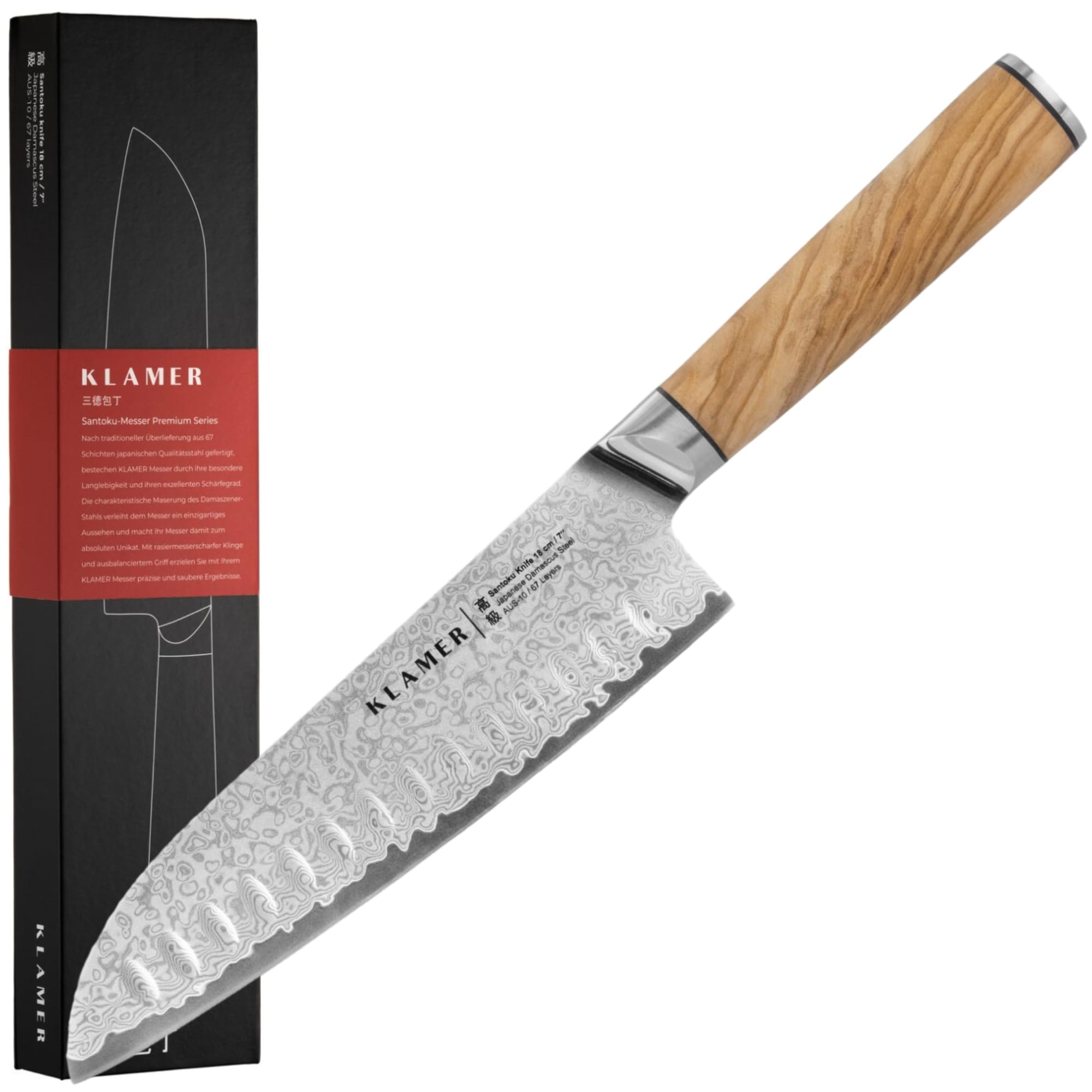 چاقو آشپز کلامر آلمان KLAMER Premium Santoku چاقوی سرآشپز استیل ژاپنی واقعی 18 سانتی متر