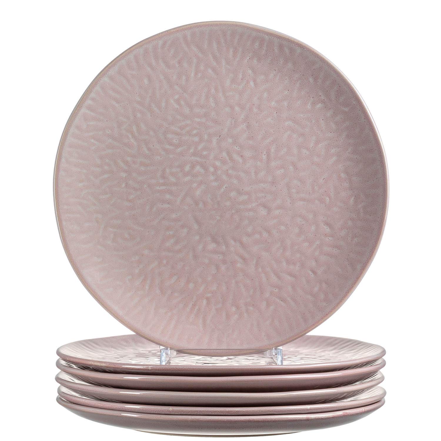 بشقاب‌های سرامیکی لئوناردو ماترا، مجموعه ۶ عددی، بشقاب‌های شام قابل شستشو در ماشین ظرفشویی، بشقاب‌های شام لعاب‌دار، ۶ بشقاب سرامیکی گرد، قطر ۲۷ سانتی‌متر، صورتی، ۰۱۸۵۷۱