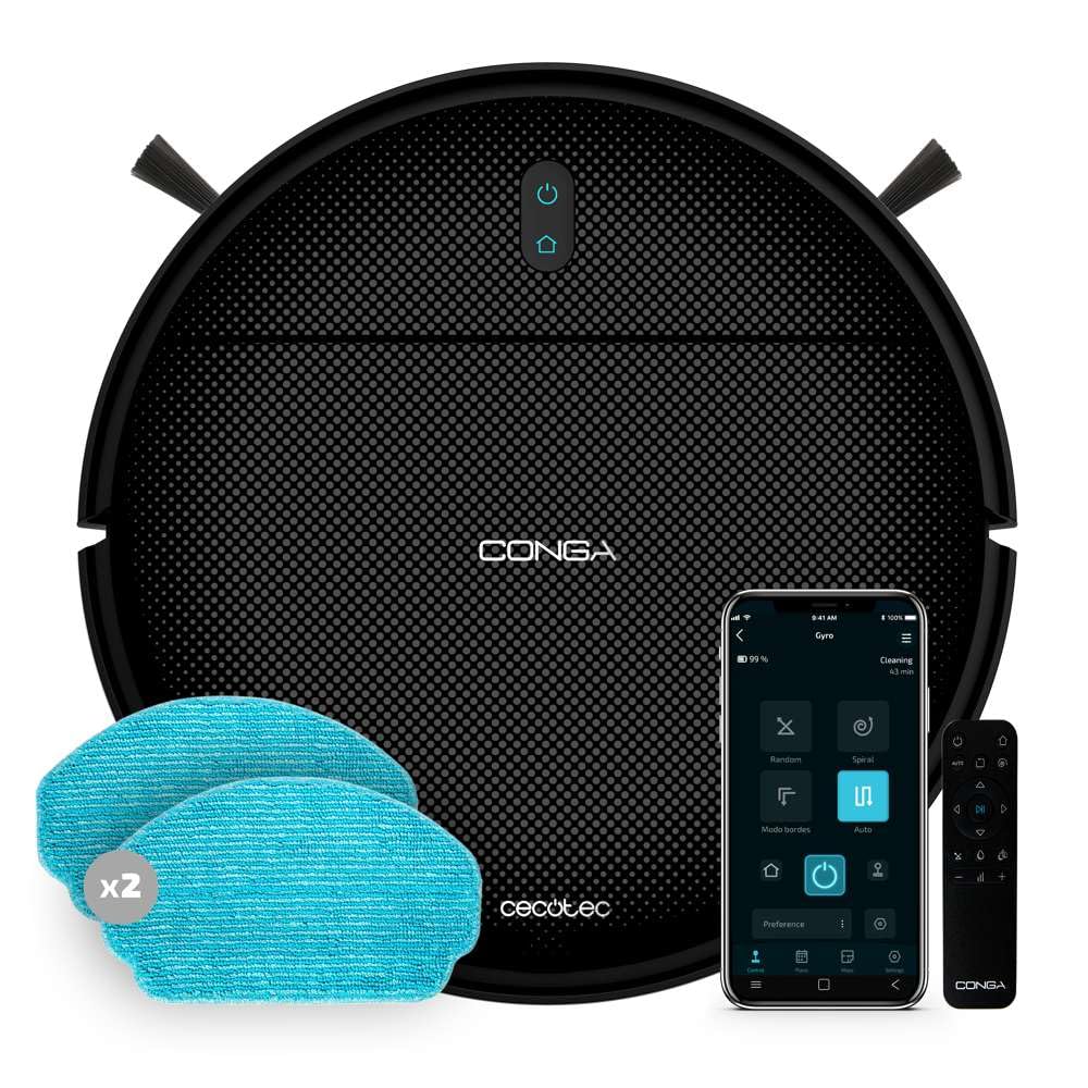 ربات جاروبرقی Cecotec Conga 999 Origin X-Treme. فناوری تصادفی، 1400Pa، 2 برس جانبی، 120 دقیقه خودکار، 6 برنامه، کنترل با برنامه Cecotec و کنترل از راه دور، 2 موپ