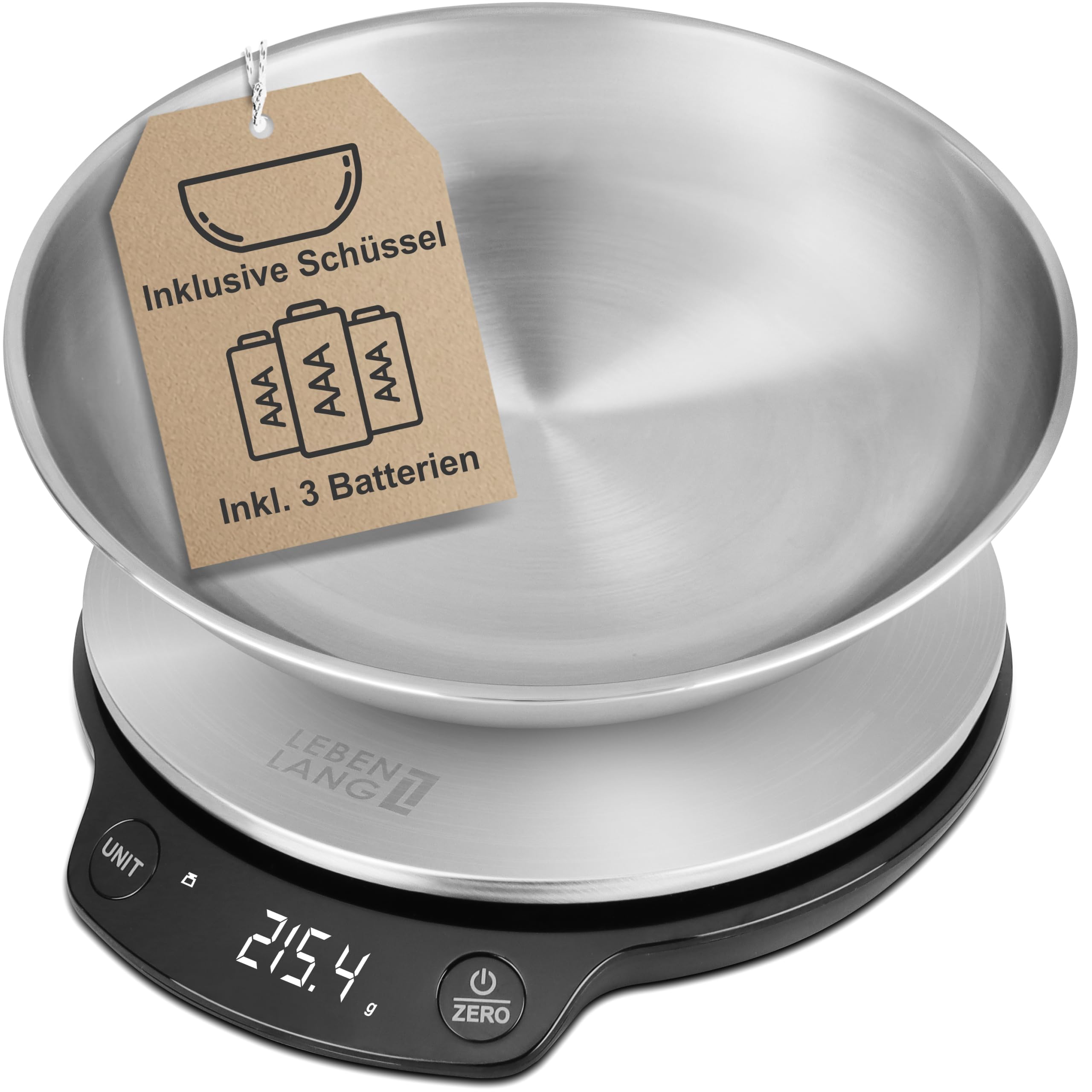 ترازوی آشپزخانه لبن لانگ آلمان مادام العمر با کاسه - شامل. باتری تا 5 کیلوگرم I ایده آل برای پخت I ترازو دیجیتال آشپزخانه I ترازو آشپزخانه ترازو کیک ترازو دیجیتال کیک با کاسه ترازو آشپزخانه