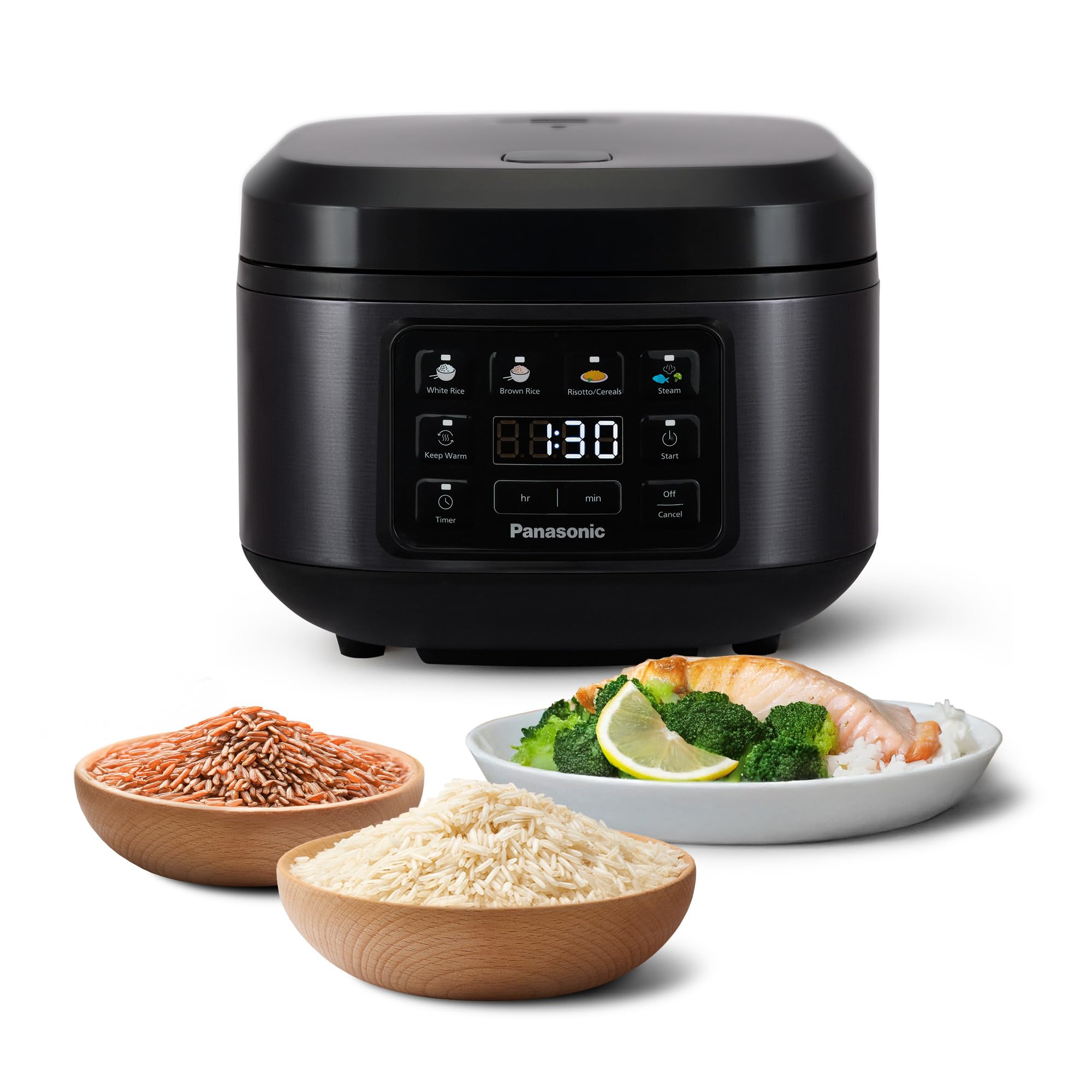 پلوپز اتوماتیک پاناسونیک SR-DA152KXE با بخارپز، منطق فازی، نشانگر نسبت آب، بدون BPA، عملکرد گرم نگه داشتن، شروع با تأخیر، قطعات قابل شستشو در ماشین ظرفشویی، همه کاره، مشکی