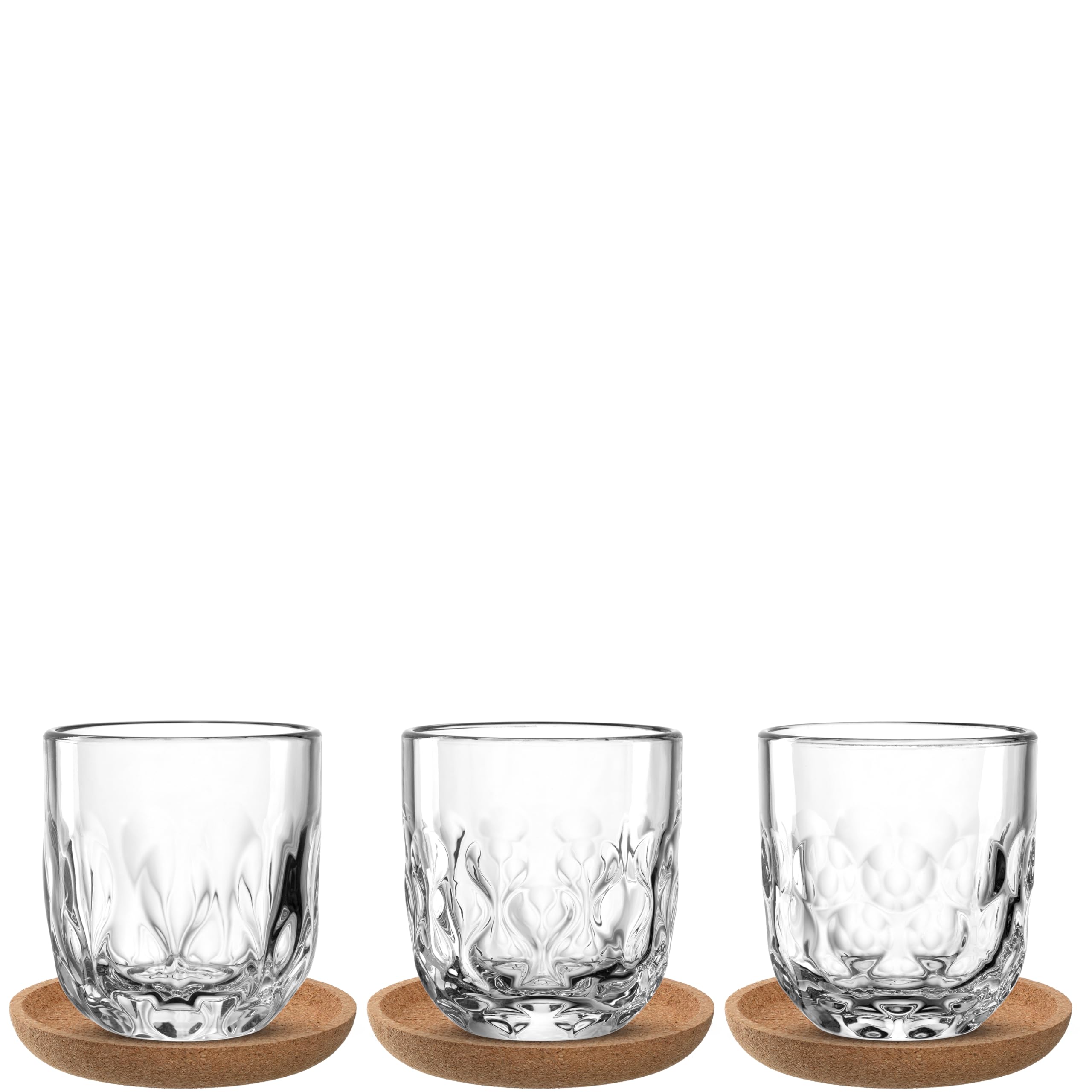 لیوان قهوه LEONARDO HOME GOCCE • مجموعه ۶ تکه • ۳ زیرلیوانی چوب پنبه‌ای • ۳ ماگ قهوه • لیوان کاپوچینو برای پورتافیلتر • قابل شستشو در ماشین ظرفشویی • با ساختار قطره‌ای • شفاف • ۲۲۰ میلی‌لیتر • ۰۵۵۱۹۱ Design Mix ۳ لیوان + زیرلیوانی چوب پنبه‌ای