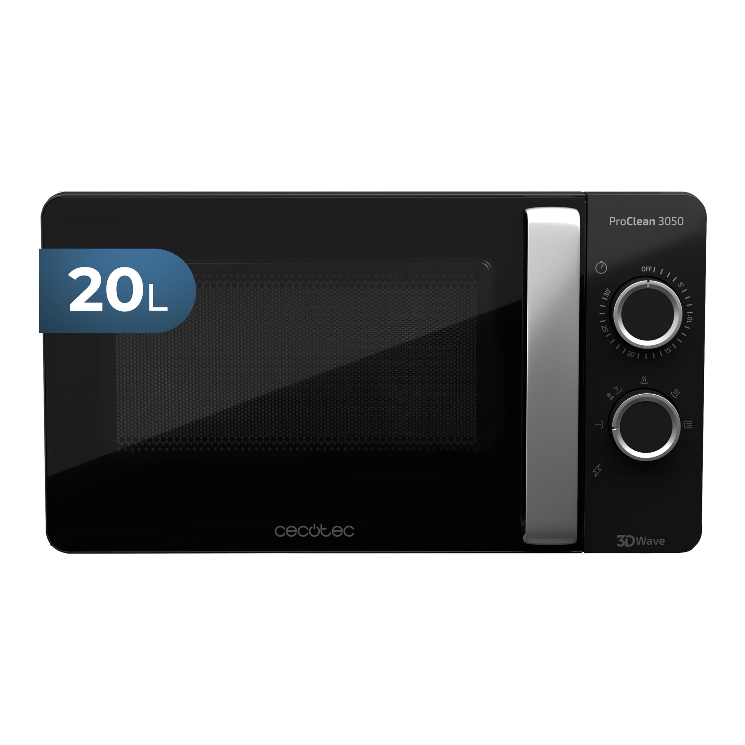 Cecotec Microwave ProClean 3050، ظرفیت 20 لیتر، پوشش Ready2Clean، قدرت 700 وات، 6 سطح عملکرد، تایمر 30 دقیقه ای، حالت یخ زدایی، رنگ: مشکی نقره ای