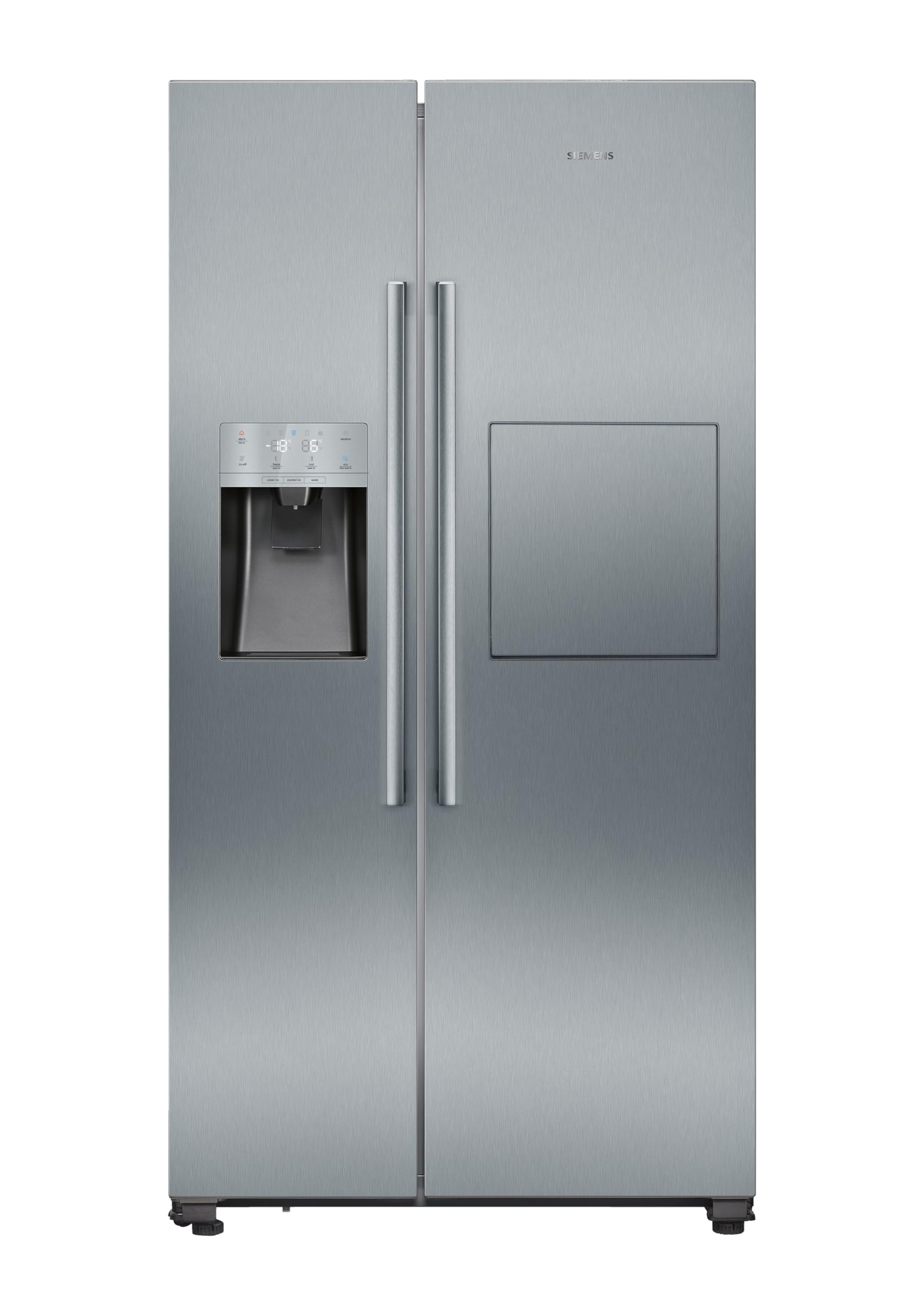 ساید بای ساید آمریکایی SIEMENS KA93GAIEP iQ500، برقی، ۳۲۳ کیلووات ساعت در سال، ۵۶۰ لیتر، بدون برفک، روشنایی داخلی LED، سوپرکولینگ، سوپرانجماد، جنس استیل برس خورده، ساید بای ساید IQ500