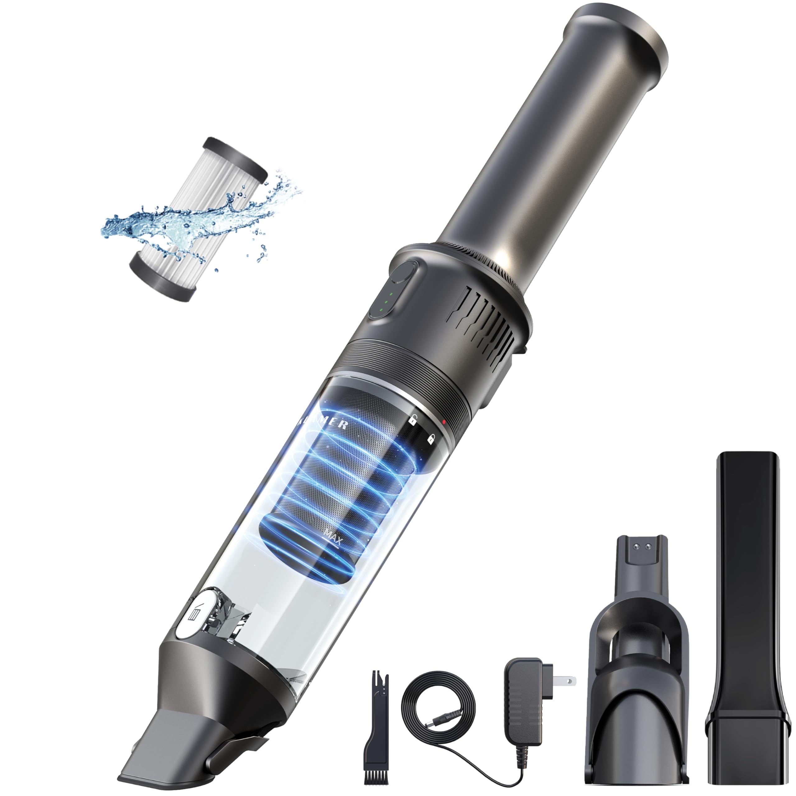 جارو شارژی دستی کلامر آلمان KLAMER، جاروبرقی بی سیم 140 واتی، قدرتمند با 16000 PA و 36 دقیقه کارکرد، جاروبرقی دستی بی سیم شامل ایستگاه شارژ برای دفتر، خانه و ماشین، بدون کیسه