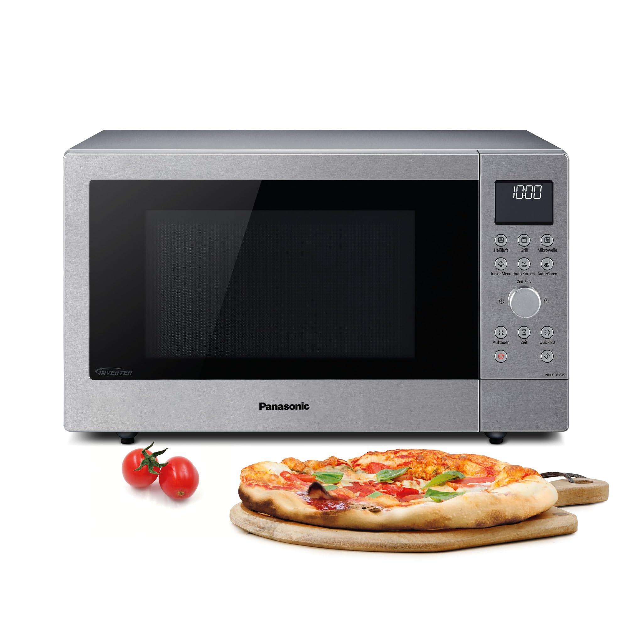 مایکروویو ترکیبی باریک پاناسونیک NN-CD58JSGPG با گریل، صفحه گردان شیشه‌ای، ۲۷ لیتر، ۱۰۰۰ وات، ۴۰/۱۰۰-۲۲۰ درجه سانتیگراد، ۲۹ برنامه خودکار، یخ‌زدایی، ۶ سطح قدرت، چراغ دیجیتال LED، صفحه استیل ضد زنگ تکی